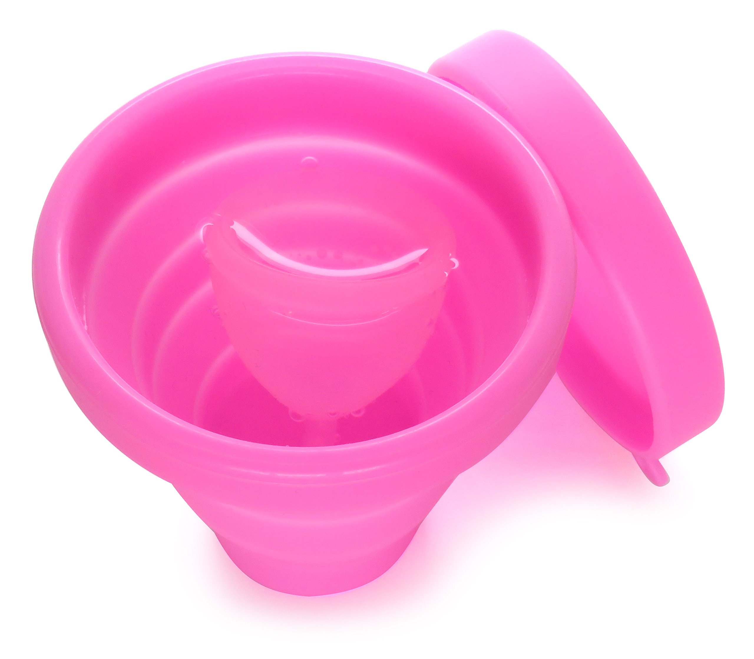Collapsible Silicone Cup - Foldable Sterilizing Cup for Menstrual Cups (Pink) | Portable Travel Essential for Women's Hygiene Care
