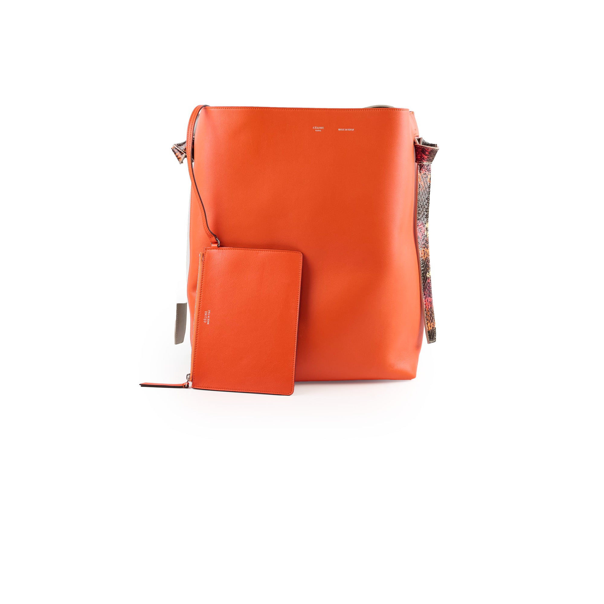Celine Twisted Leather Cabas Tote Bag - Orange & Grey Crossbody Handbag for Women | Perfect for Work, Travel & Everyday Use