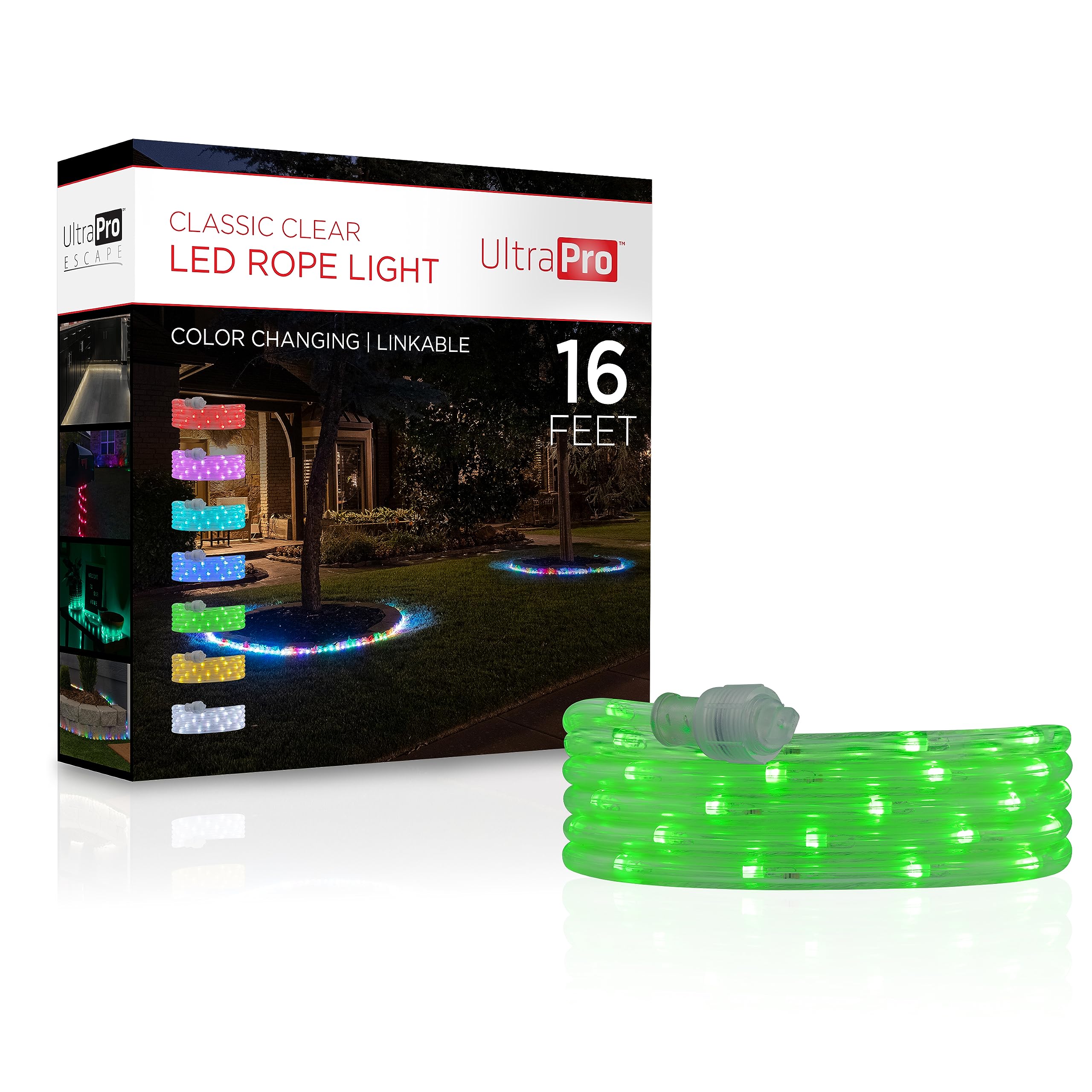 UltraPro Escape Color Changing LED Rope Lights - 16ft Waterproof RGB String Lights for Indoor & Outdoor Use | Perfect for Deck, Garden, Patio, Landscape Lighting, Camping & Bedroom Decor | Linkable Design for Easy Installation