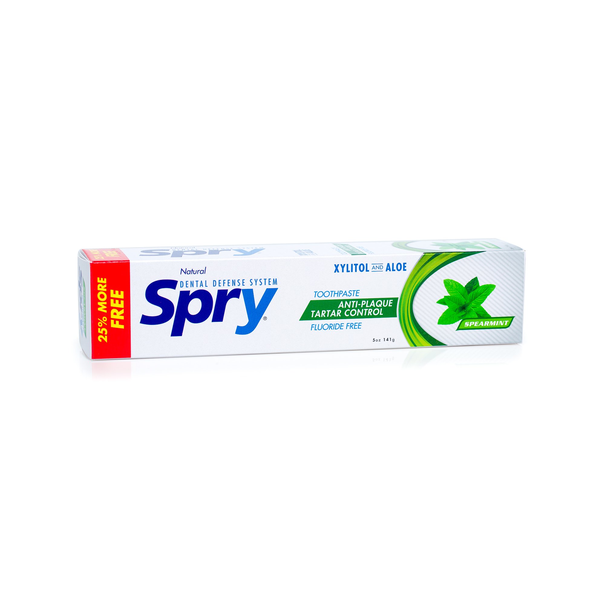 Spry Xylitol Toothpaste 5oz - Fluoride Free Natural Toothpaste for Adults & Kids, Teeth Whitening & Breath Freshening with Spearmint Flavor | Moisturizing Oral Care for Fresh Mouth | Perfect for Daily Use, Travel & Family Oral Hygiene