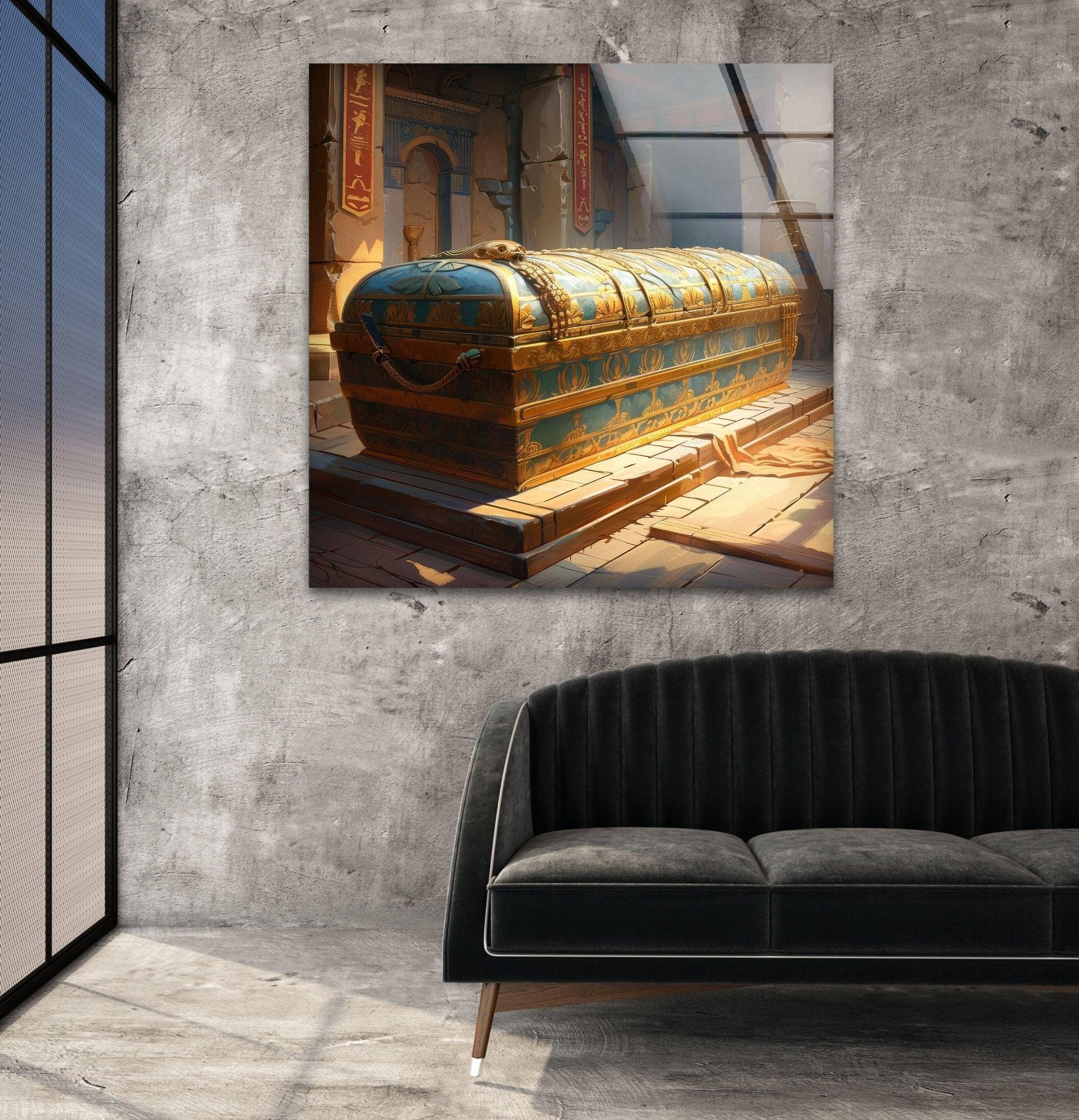 Ancient Pharaoh Tomb Glass Wall Art - Egyptian Pharaoh Decor for Home & Office - Perfect for Living Room, Bedroom, or Office Wall Decor