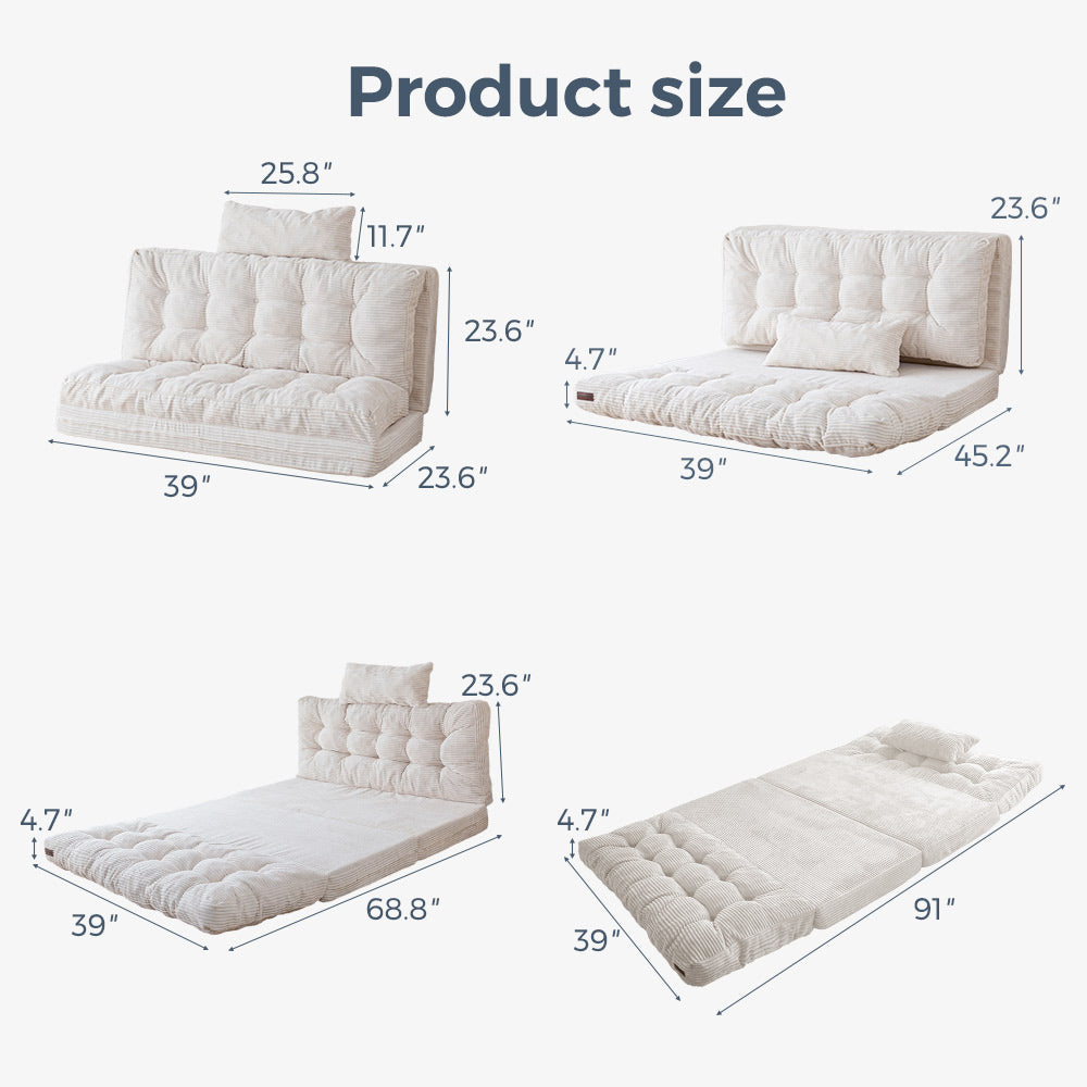 MAXYOYO Tufted Bean Bag Sofa Bed - Foldable Floor Couch with Pillows, Beige | Comfortable Lounge Chair for Living Room, Bedroom & Dorm | Perfect for Relaxing, Reading & Napping