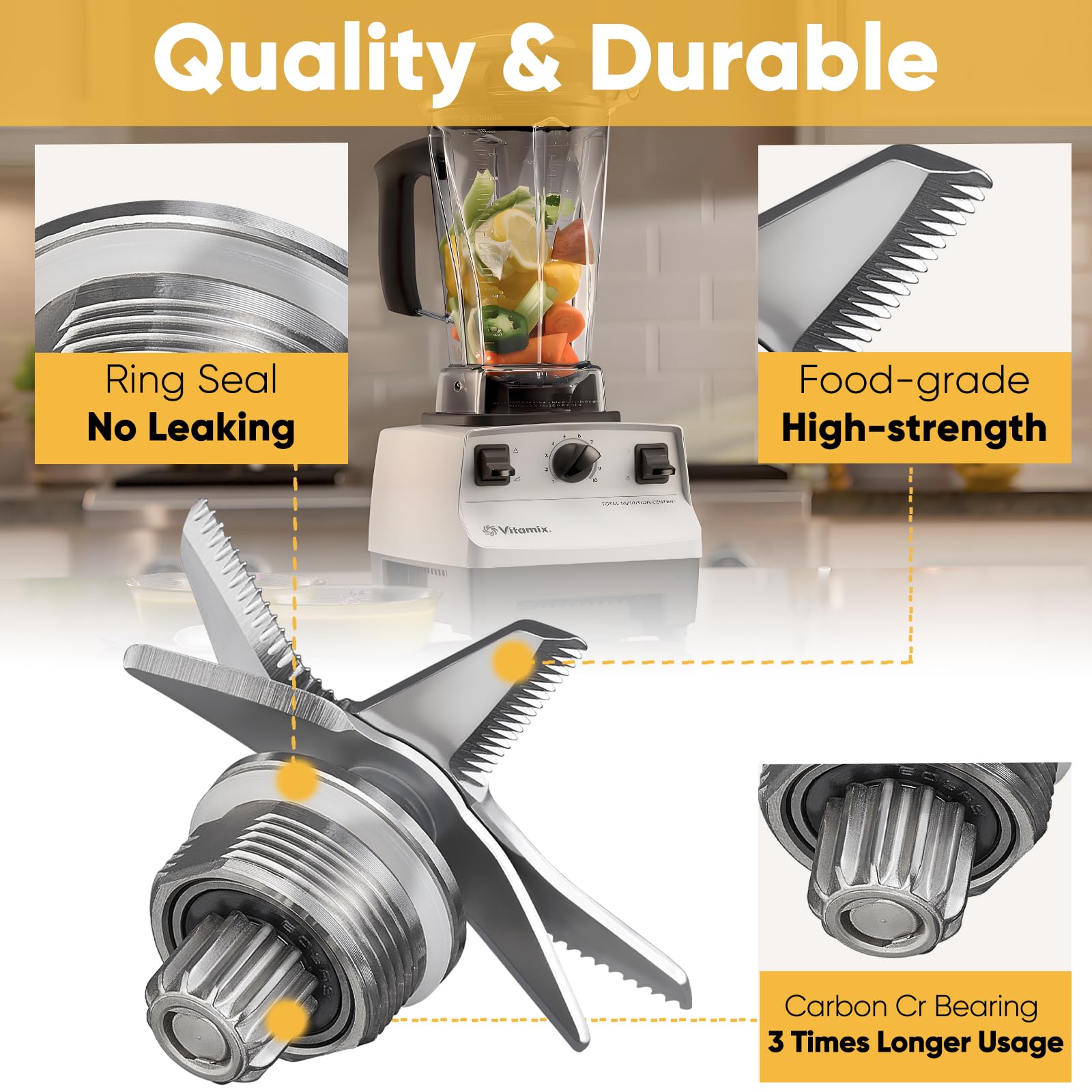 Premium Stainless Steel Blender Blade Replacement for Vitamix 5200 - Wet Blade Assembly Compatible with 32oz & 64oz Containers - Direct Fit High-Quality Blender Parts for Smoothies, Soups & Nut Butters