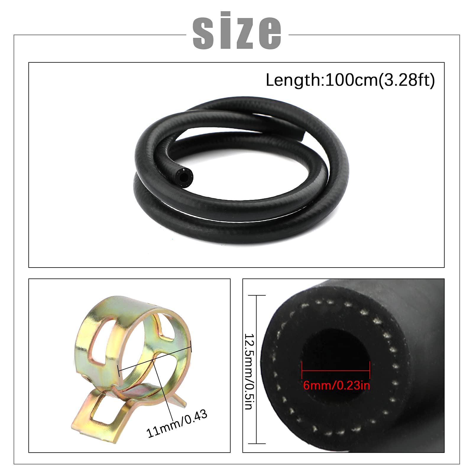 SAVITA 3.28 Ft 1/4 Inch ID Fuel Line Hose Kit with 5 Hose Clamps - Compatible with Motorcycles, Cars, Tractors & Small Engines - Durable Gasoline Fuel Pipe for Automotive Repair & Maintenance