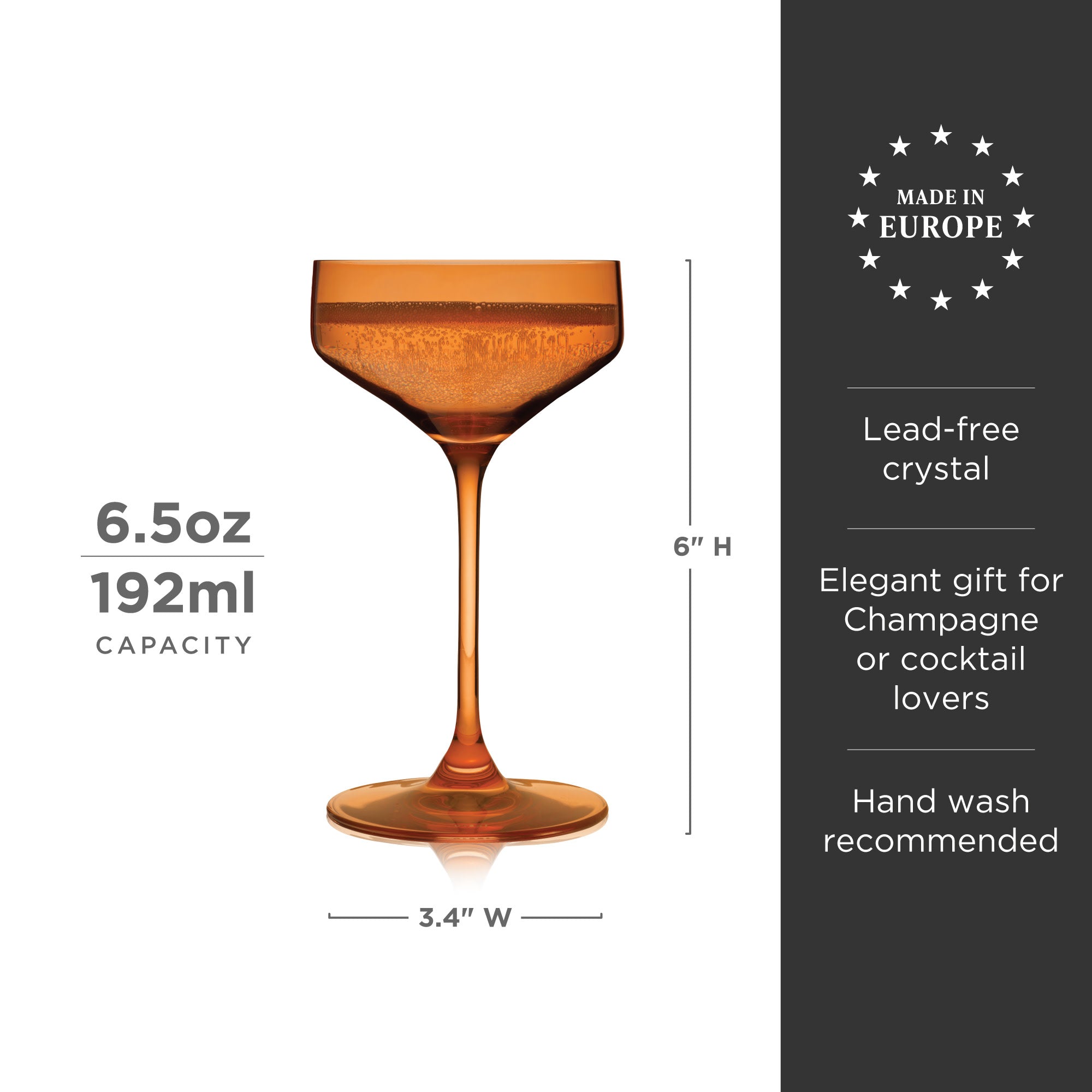 Premium Amber Crystal Coupe Glasses Set of 2 - Elegant Vintage Champagne Glasses for Wedding Toasts, Cocktail Parties & Fine Dining
