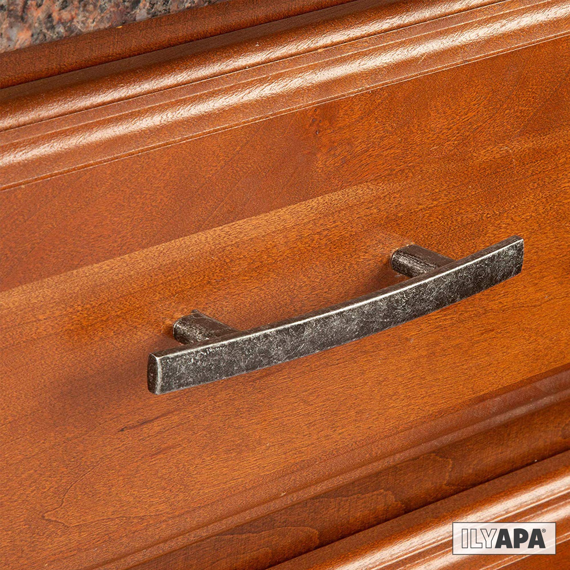 Vintage Iron Kitchen Cabinet Handles - 3 Inch Hole Center Curved Bar Pulls - 10 Pack Cabinet Hardware for Farmhouse, Rustic & Industrial Style Kitchens, Bathrooms & Furniture