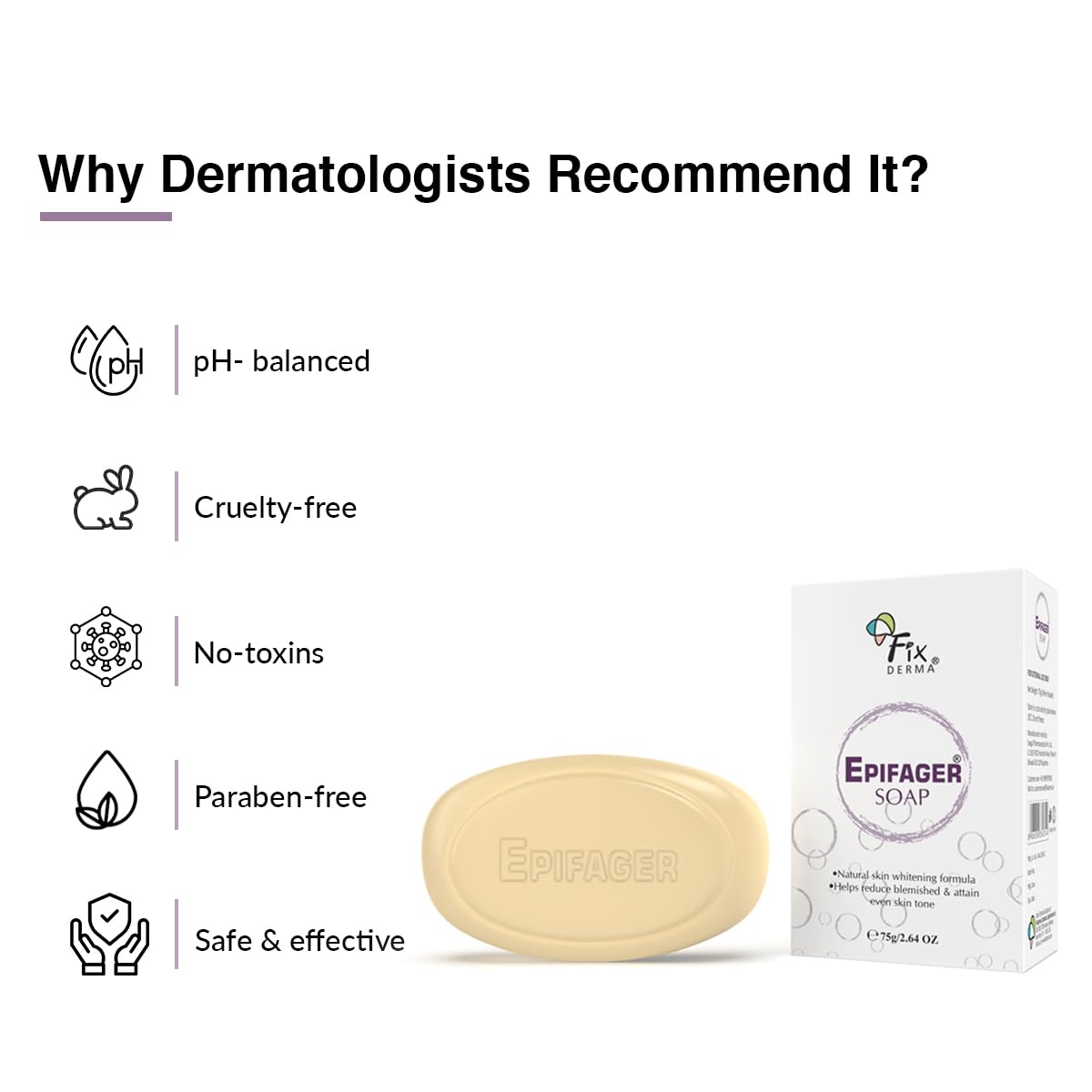 Fixderma Kojic Acid Soap with Epifager - Skin Brightening & Lightening Bar for Dark Spots & Melasma Treatment | Gentle Non-Drying, Non-Comedogenic Formula (75g) | Perfect for Daily Face & Body Cleansing to Achieve Even Skin Tone