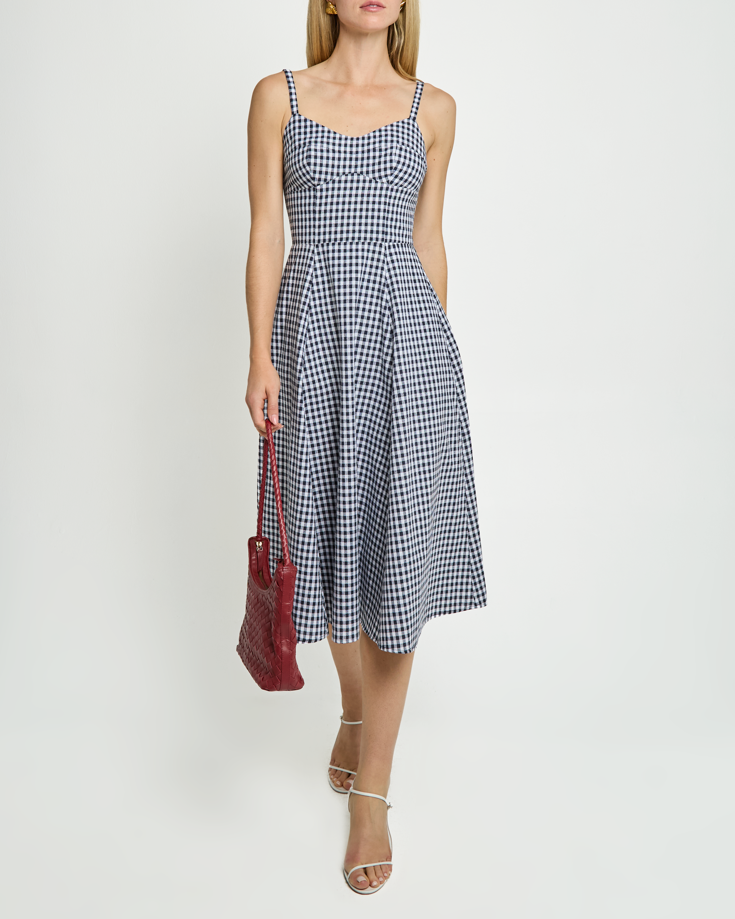 Constance Dress - Navy Gingham Checkered Summer Dress for Women | Perfect for Beach Vacations, Garden Parties & Casual Outings