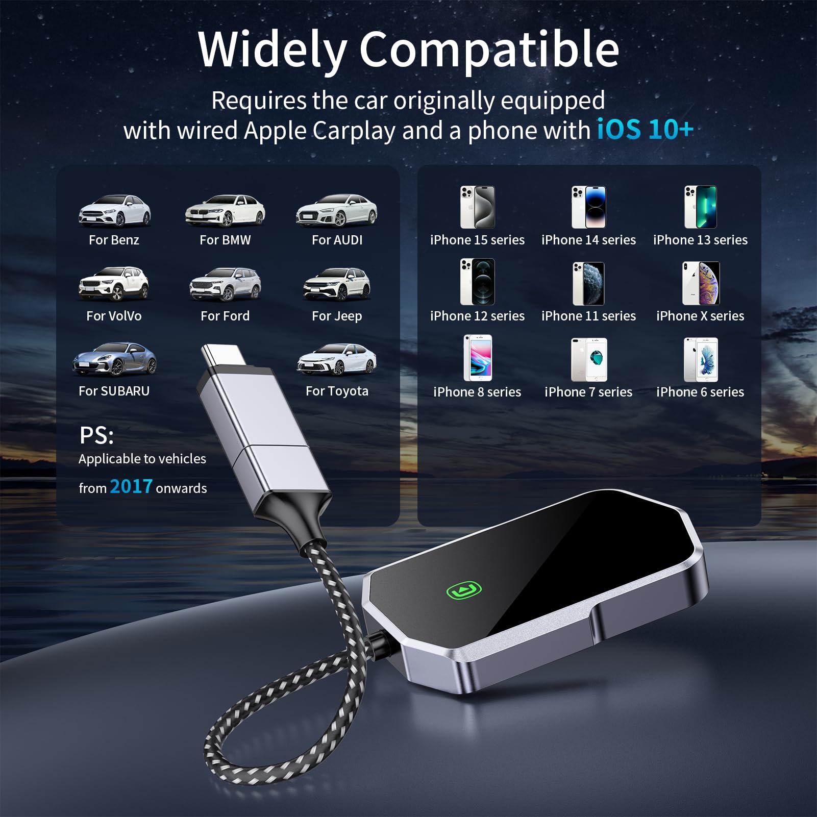 Wireless CarPlay Adapter for iPhone - Plug & Play Wired to Wireless CarPlay Converter - Compatible with 2017+ Cars & Apple iPhone iOS 10+ (Model A) - Enjoy Hands-Free Navigation & Music Streaming on Your Daily Commute