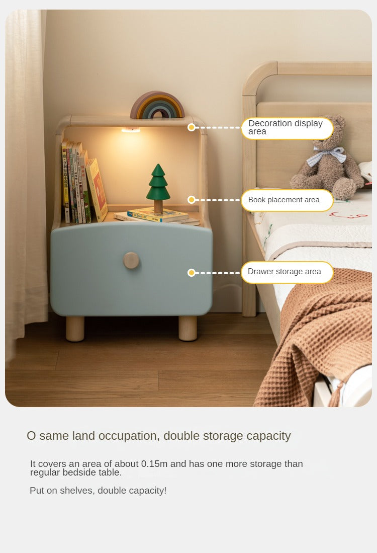 Solid Wood Nightstand with Built-in Night Light - Birch & Beech Wood Bedside Table for Bedroom, Living Room, or Nursery - Modern & Functional Furniture for Small Spaces