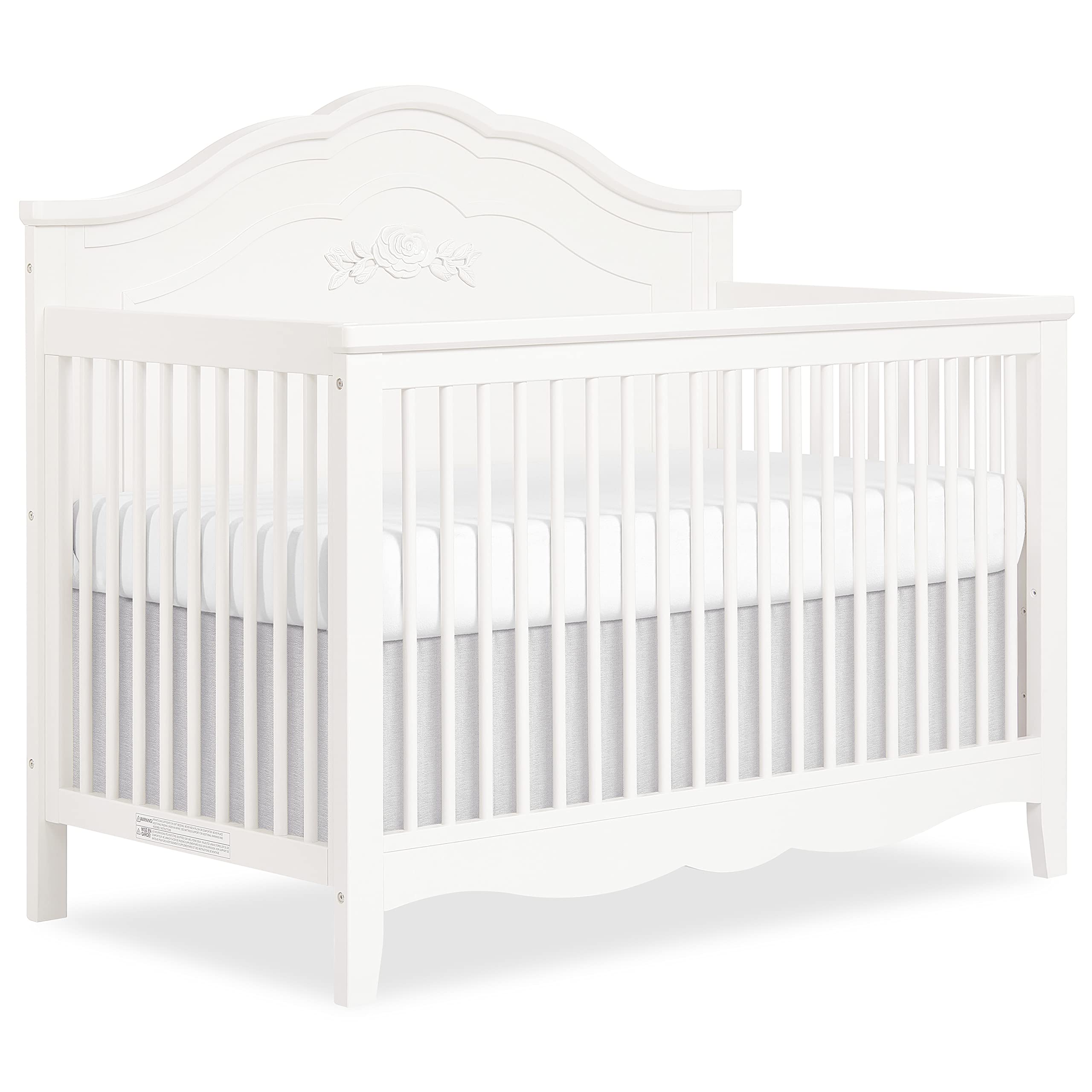 SweetPea Baby Rose 4-in-1 Convertible Crib in Ivory Lace - Greenguard Gold Certified Sustainable New Zealand Pinewood Crib with Spindles | Easy Assembly for Nursery, Bedroom & Guest Room
