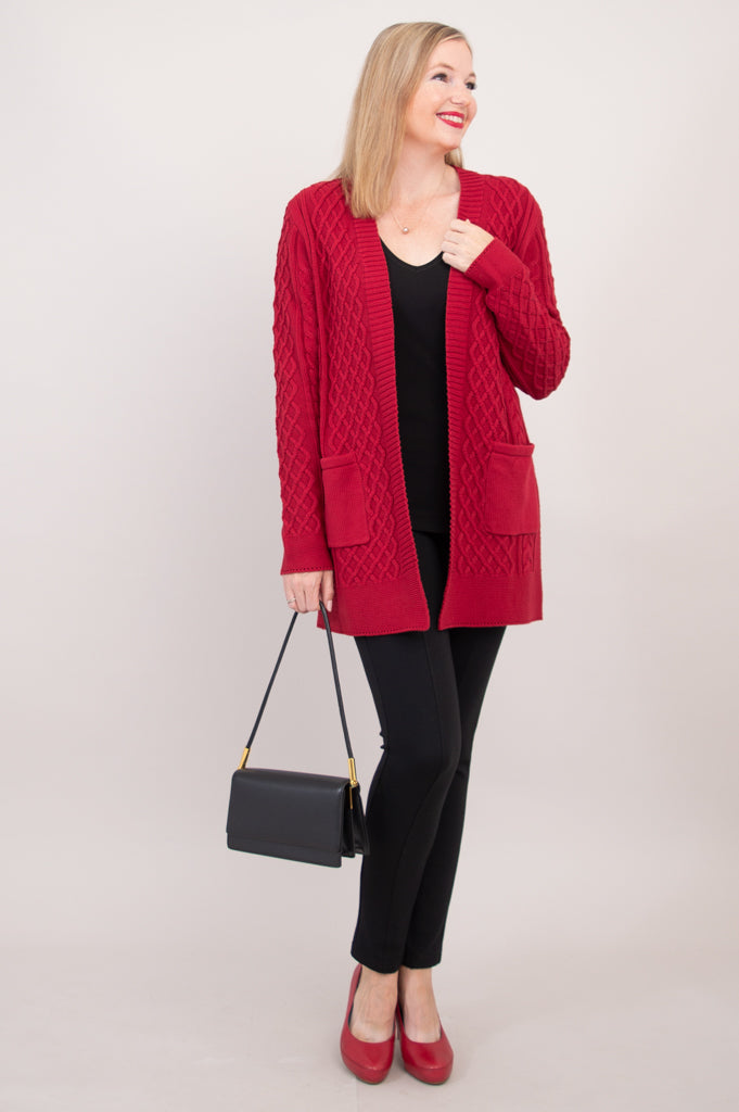Jenny Cardigan Women's Red Bamboo Cotton Knit Sweater - Cozy & Stylish for Fall, Winter & Casual Outings