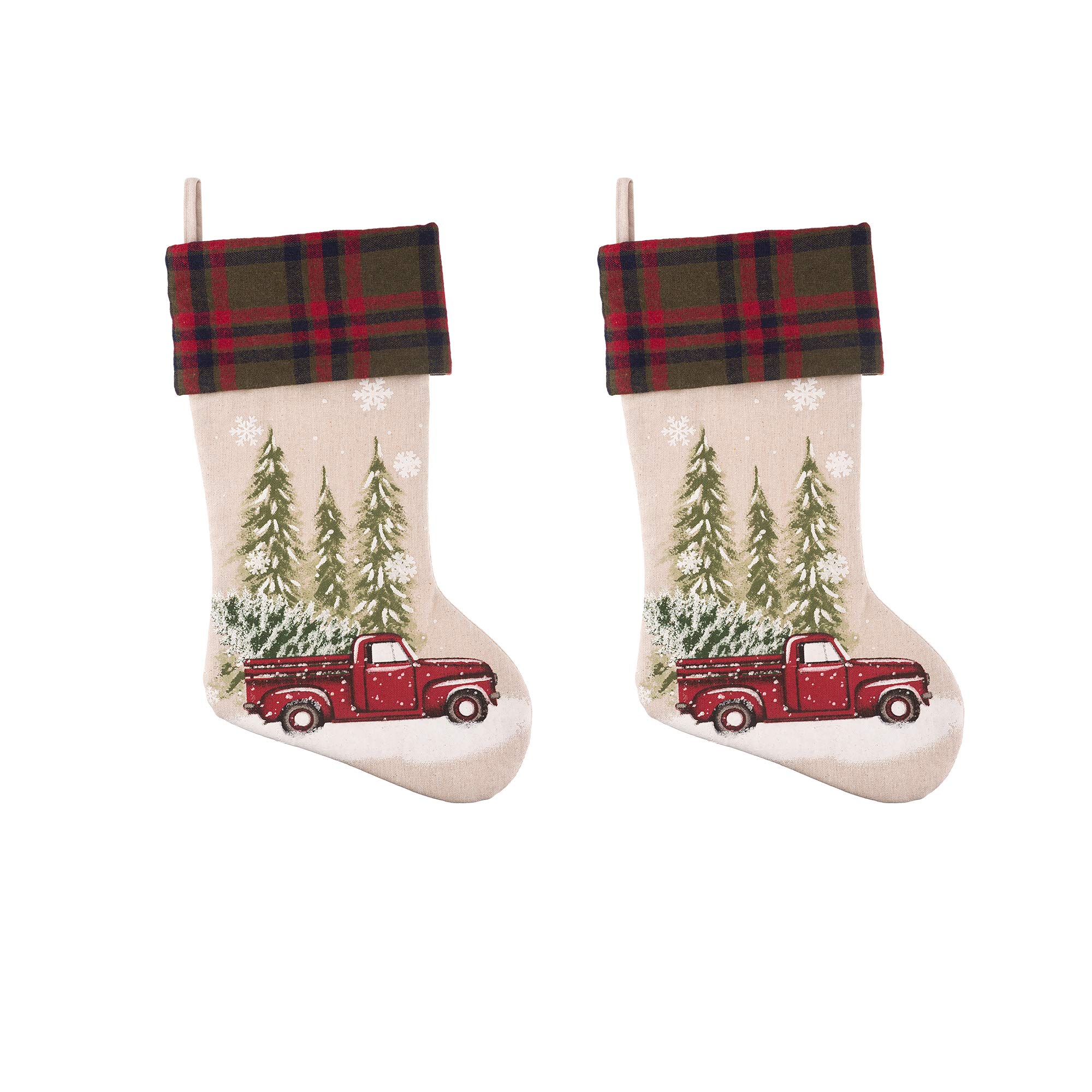 Nostalgia Christmas Stocking 20 Inch - 2 Pack Flannel Cuff for Holiday Decor
