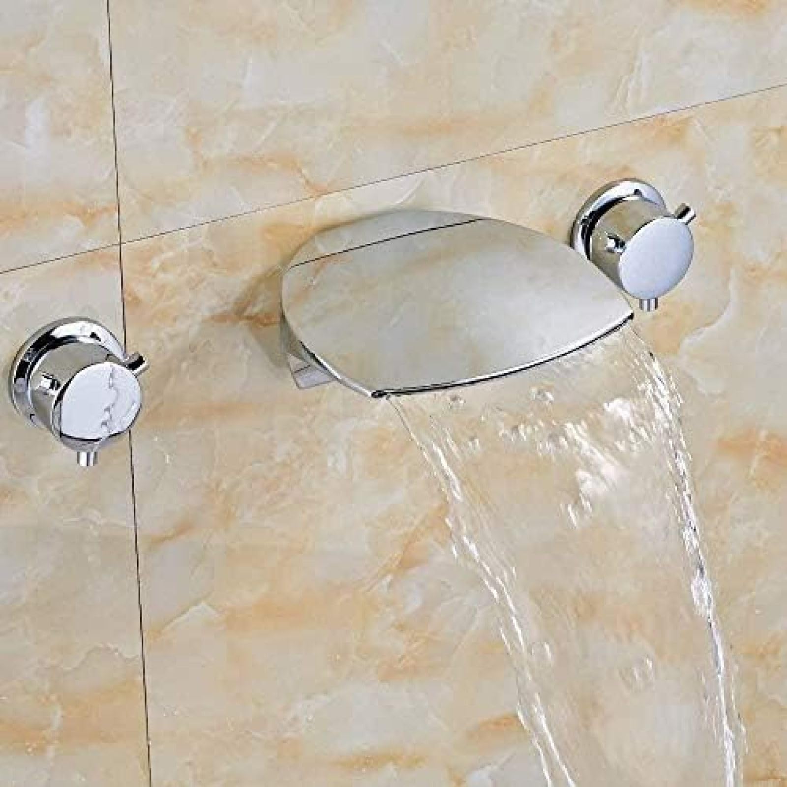 CRJUS Chrome Polish Wall Mounted Kitchen Tap Faucet with Dual Handles, Ceramic Valve Mixer Tap for Sink and Tub, Ideal for Modern Kitchens and Bathrooms