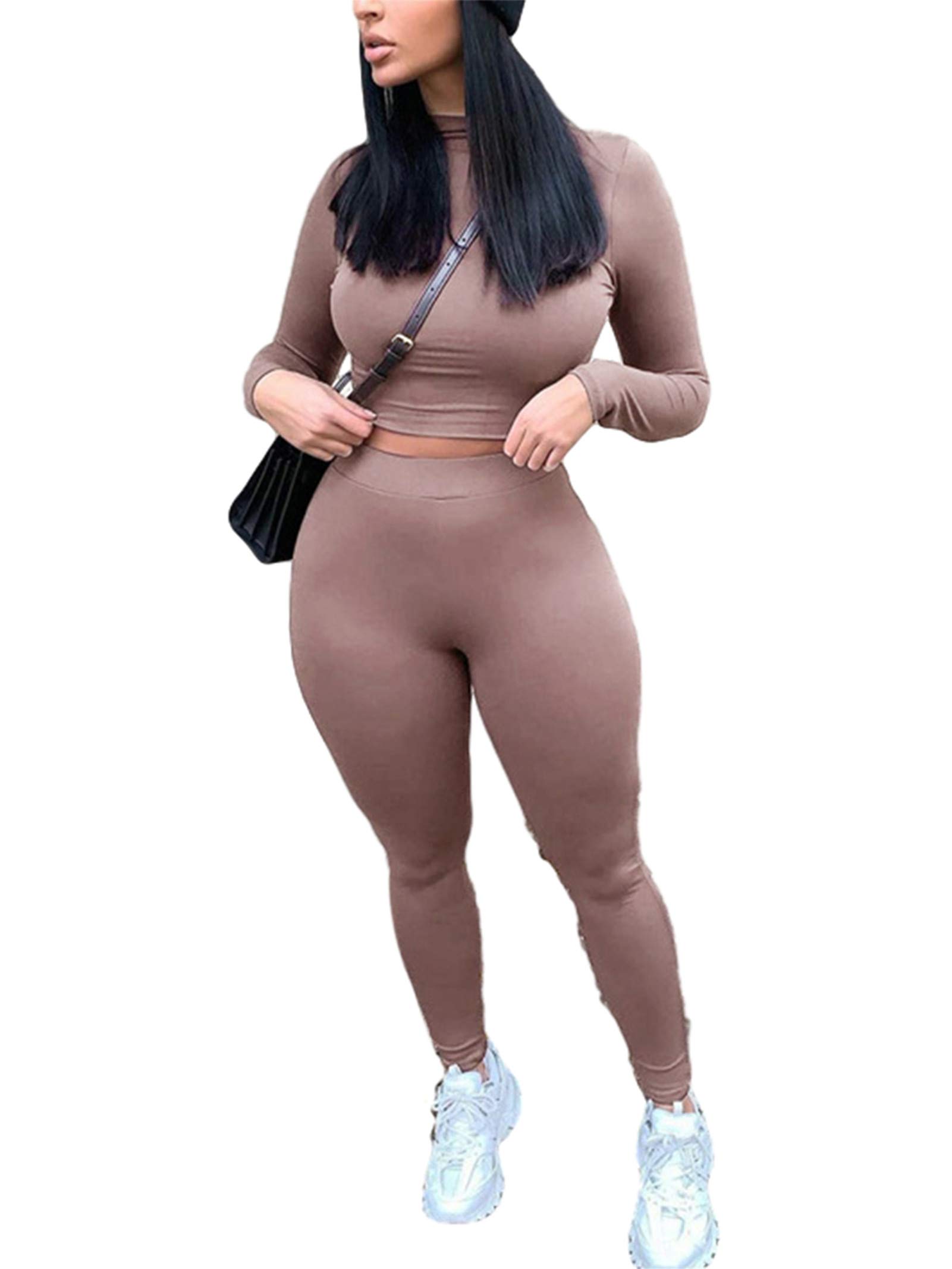 2 Piece Long Sleeve Outfits for Women - Sexy Bodycon Sweatsuits & Lounge Jogger Sets - Perfect for Workout, Yoga, Running and Casual Wear