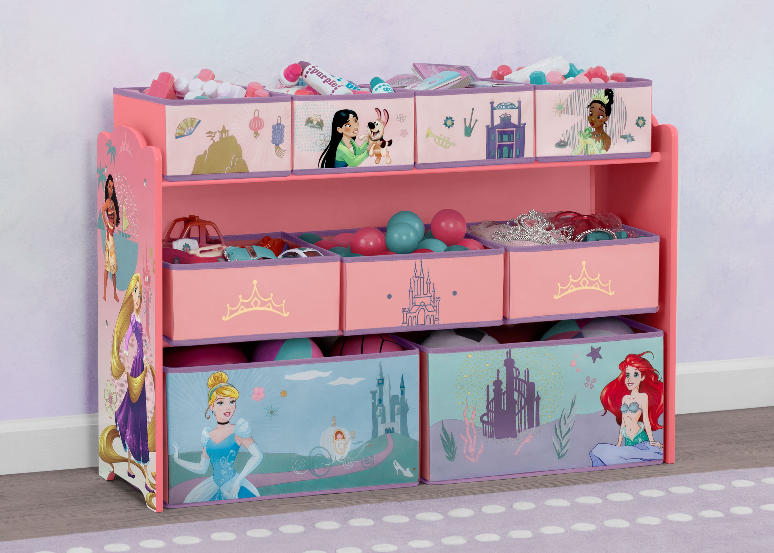 Princess Deluxe 9-Bin Toy Organizer with Storage Baskets - Perfect for Kids' Room, Playroom & Nursery Organization