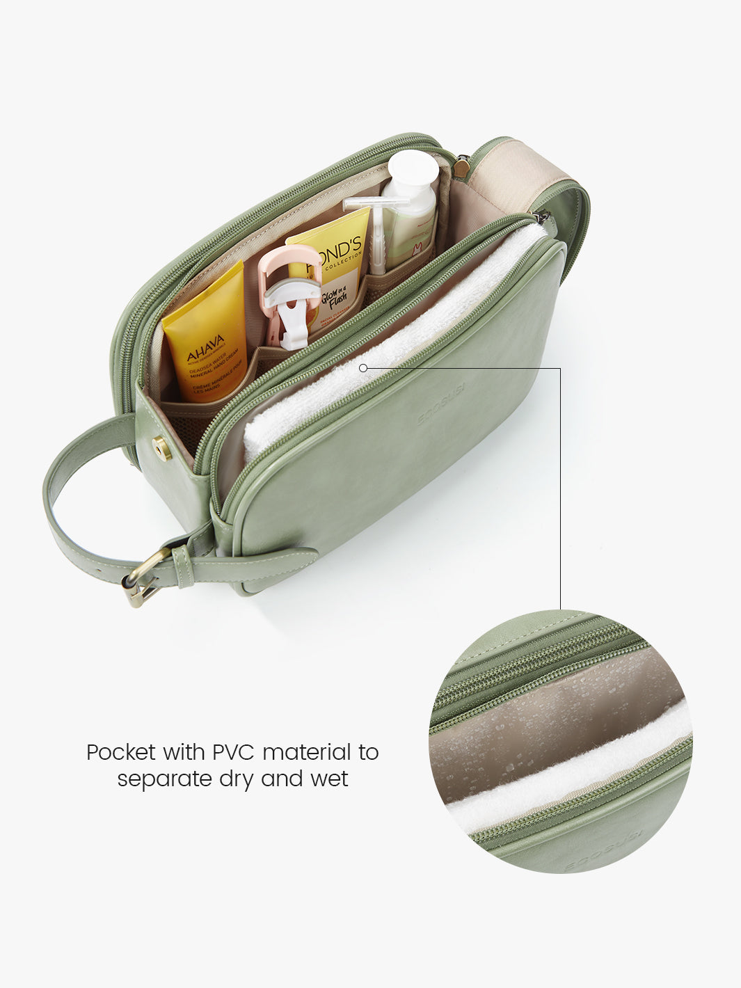 Elena Large Vegan Leather Toiletry Bag for Women | Waterproof Makeup Cosmetic Travel Organizer | Perfect for Gym, Vacation & Business Trips