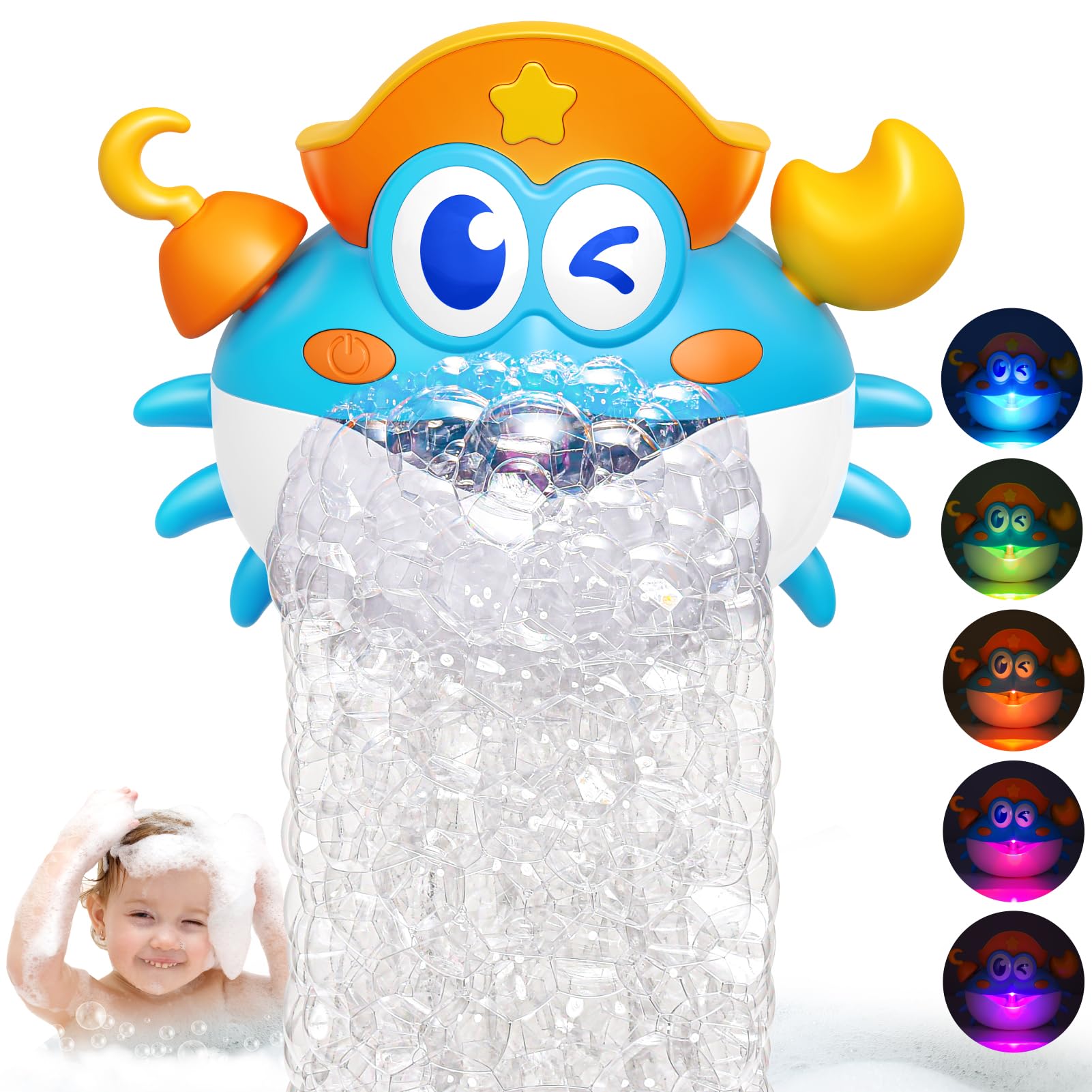 **Light Up Crab Bath Bubble Maker - Fun Bath Toys for Kids Ages 1-8 with Colorful LED Lights, Toddler Bathtub Bubble Machine - Perfect Easter Basket Stuffers & Sensory Play for Toddlers**    *(Use Case: Great for bath time fun, sensory development, and as a unique gift for birthdays, Easter, or holidays!)*