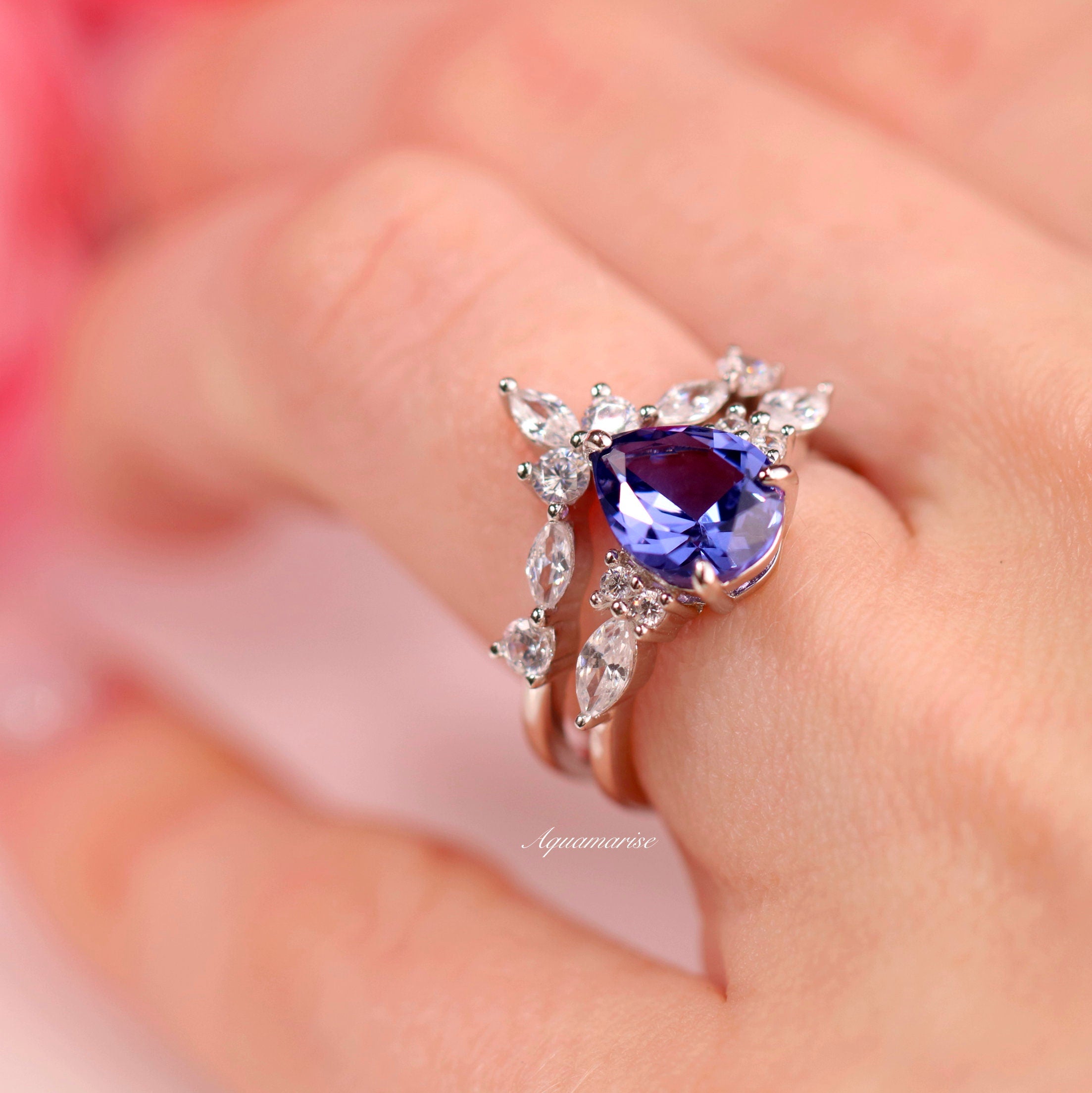Evelyn Tanzanite Ring Set in Sterling Silver - Elegant Jewelry for Women, Perfect for Weddings, Anniversaries & Special Occasions