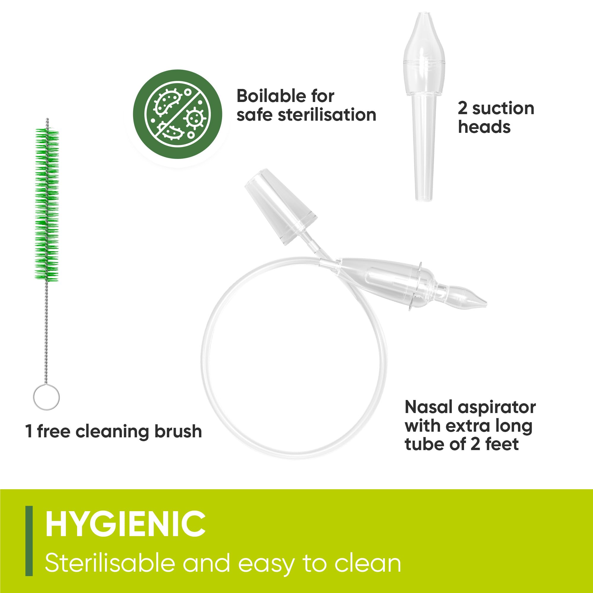**Airmed's Vac Nasal Aspirator for Babies – Clinically Tested, Safe & Gentle Baby Nose Sucker with 2 Suction Heads & Cleaning Brush | Powerful Vacuum-Like Suction for Newborns & Infants | Perfect for Congestion Relief & Comfortable Breathing**