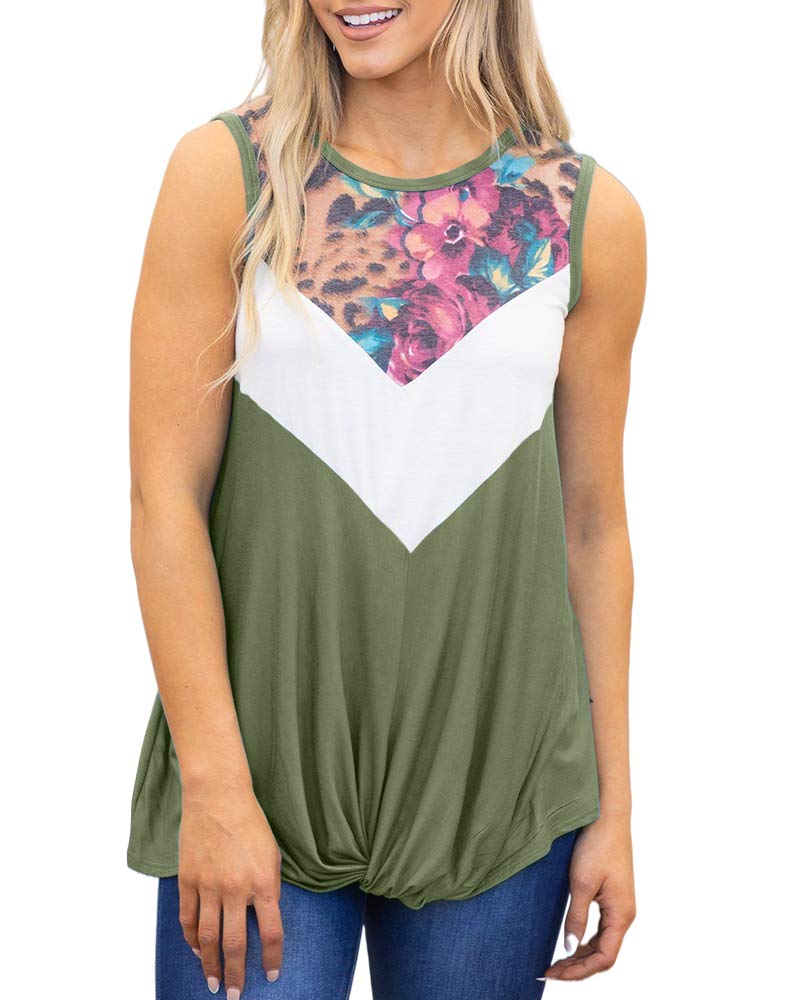 Women's Summer Tunic Tank Top - Color Block Crewneck Twist Knot Casual Blouse for Beach, Vacation & Everyday Wear | Breathable & Stylish Summer Fashion