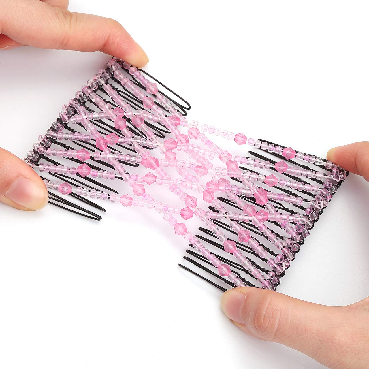 Aethland 6 Pack Magic Hair Combs - Elastic Beaded Hair Clips for Women, Stretchy Double Slide Hairpins - DIY Hair Styling Accessories for Ladies & Girls - Perfect for Weddings, Parties & Everyday Hairstyles