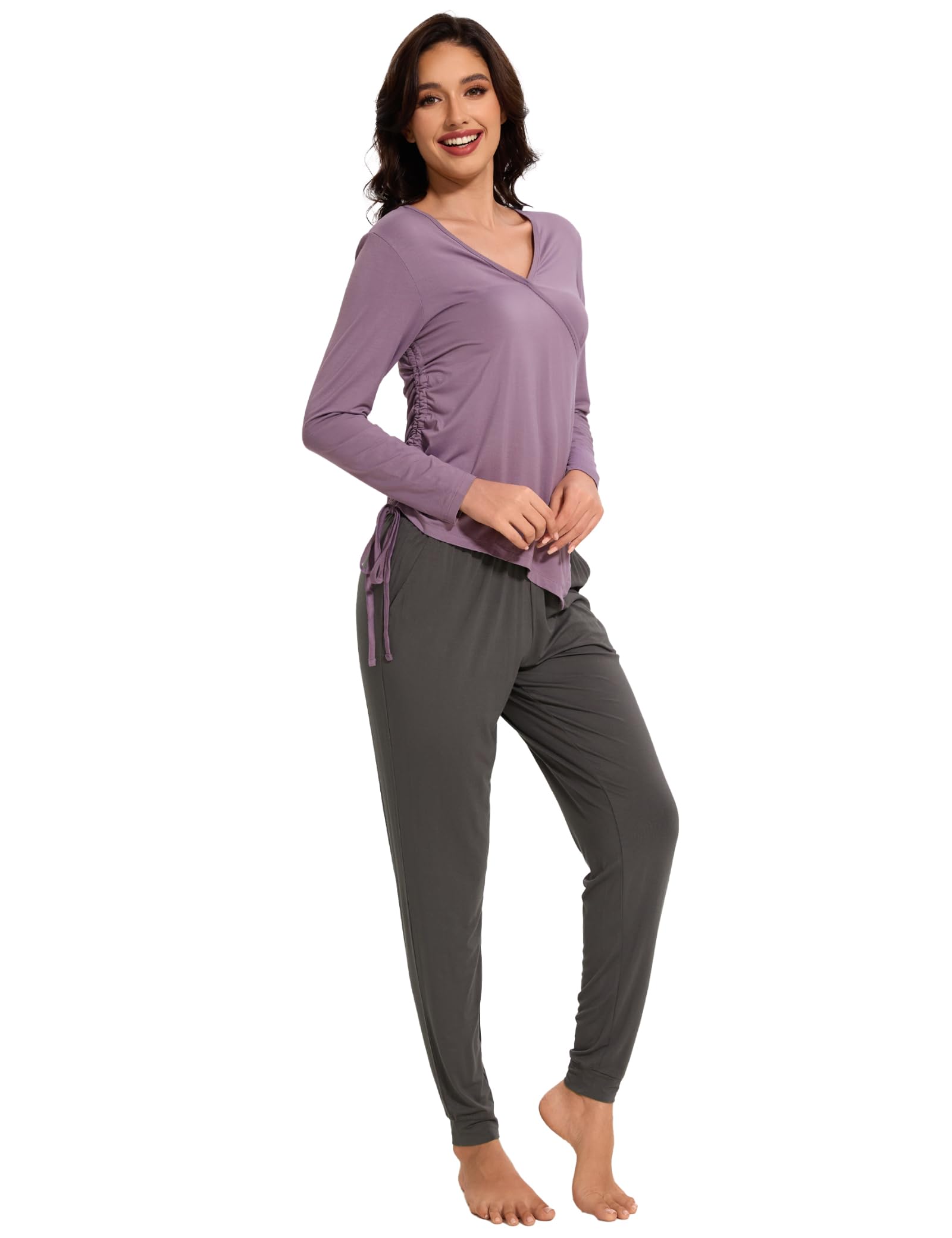 Comfortable Bamboo Viscose Maternity Nursing Pajama Set - Long Sleeve Postpartum Lounge Wear for Women | Perfect for Breastfeeding, Recovery & Relaxation at Home