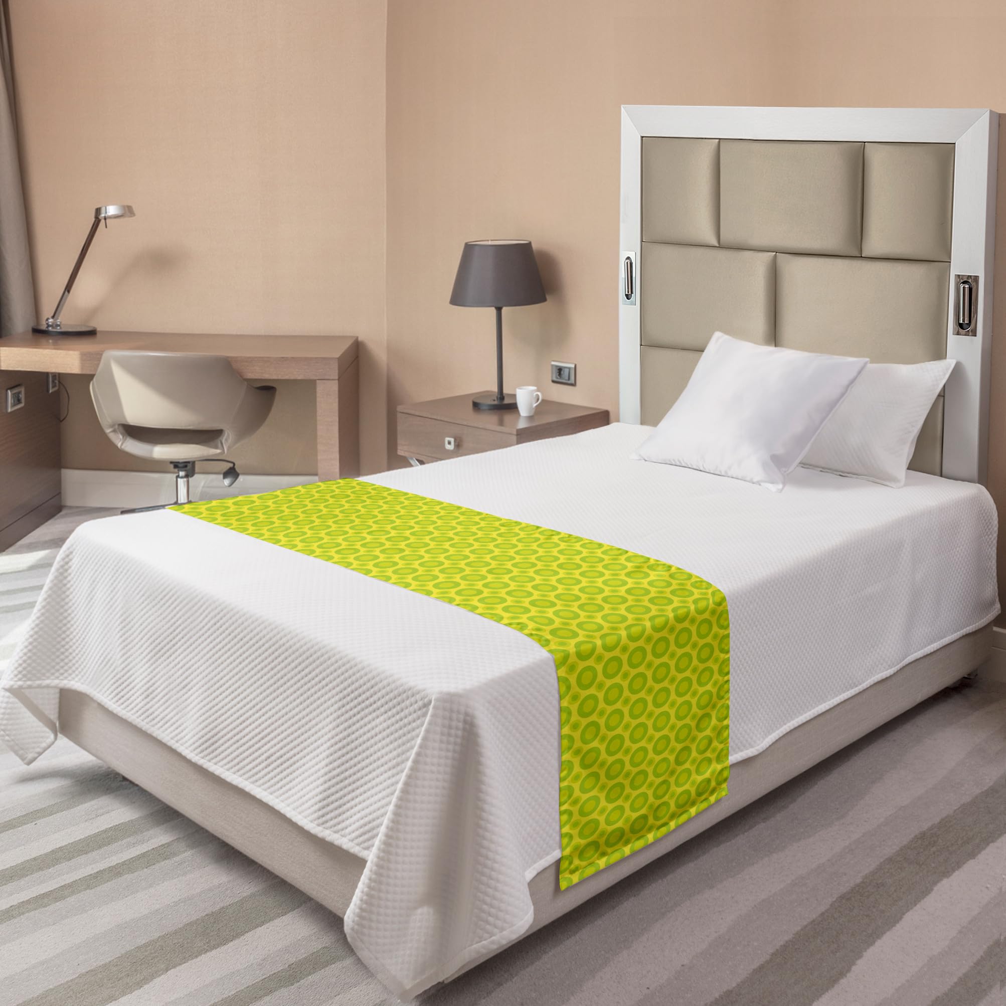 Ambesonne Retro Bed Runner - Abstract Art with Summer Tone Circles, Decorative Bed Scarf for Hotels, Homes & Guestrooms (Twin Size, Yellow Green) - Perfect for Boho Bedroom Decor & Guest Room Styling
