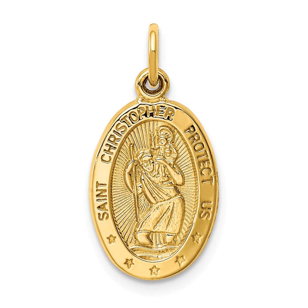 14k Solid Yellow Gold Catholic Patron Saint Christopher Medal Oval Charm Pendant (21mm x 11mm) - Religious Jewelry Gift for Women, Men, Wife, Husband, Mom & Dad - Perfect for Baptism, First Communion, Confirmation & Spiritual Protection