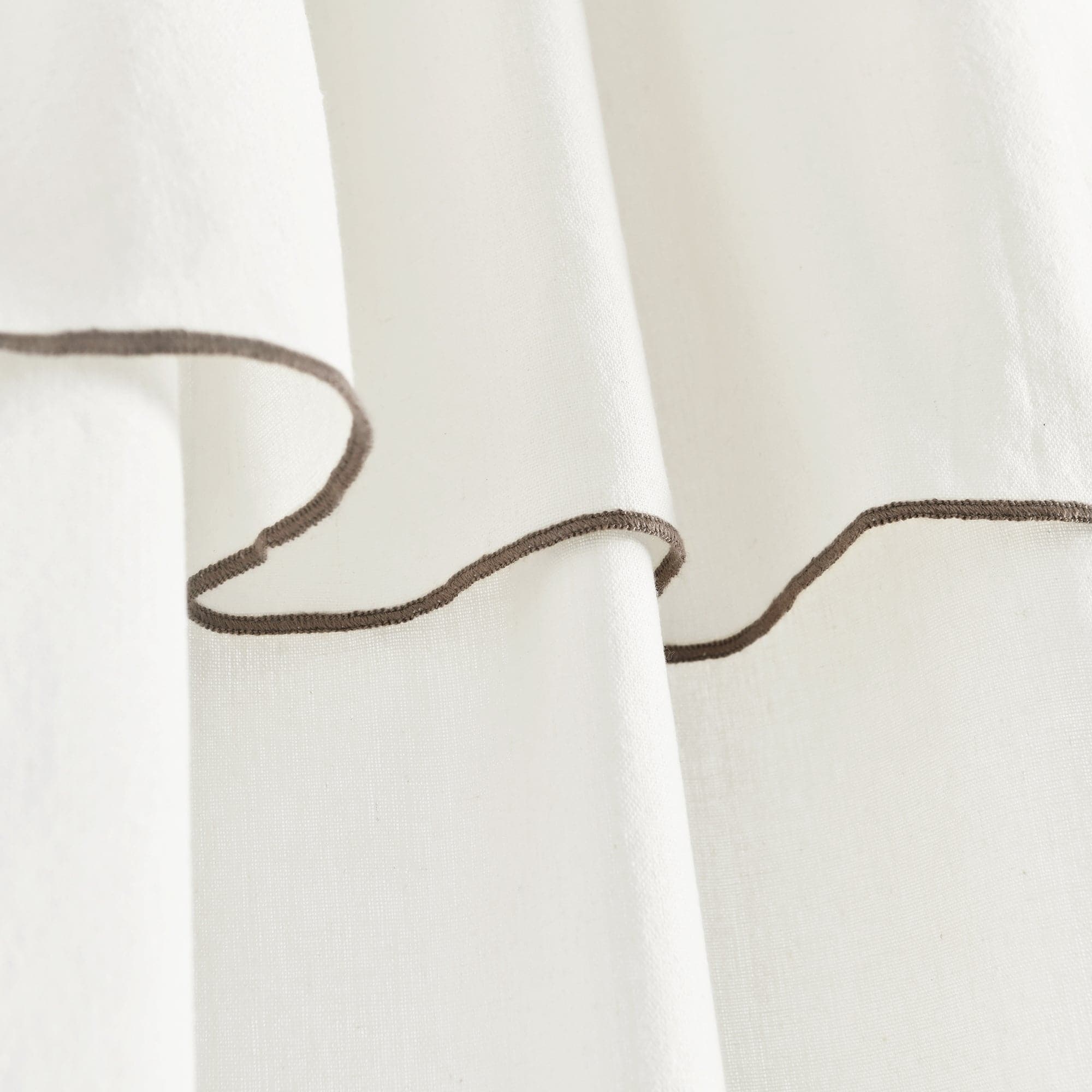 Modern Faux Linen Embroidered Edge Window Curtain Panel Set with Attached Valance - Elegant Home Decor for Living Room, Bedroom & Dining Room