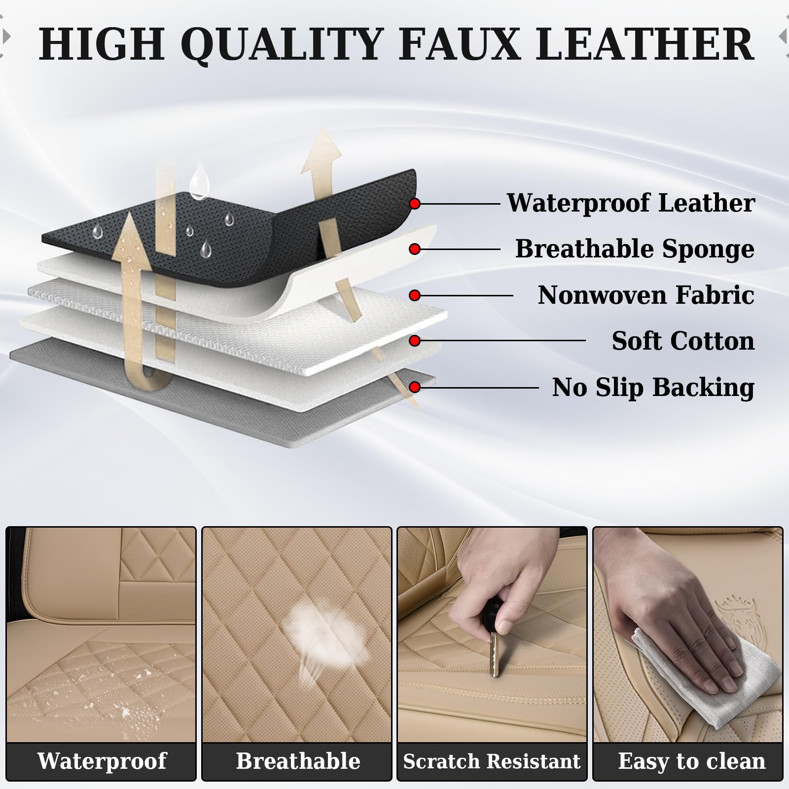 Premium Front Seat Covers 2-Pack - Universal Faux Leather Waterproof Car Seat Protectors for Most Vehicles | Luxury Beige Auto Accessories | Perfect for Daily Commute, Road Trips & Pet Protection