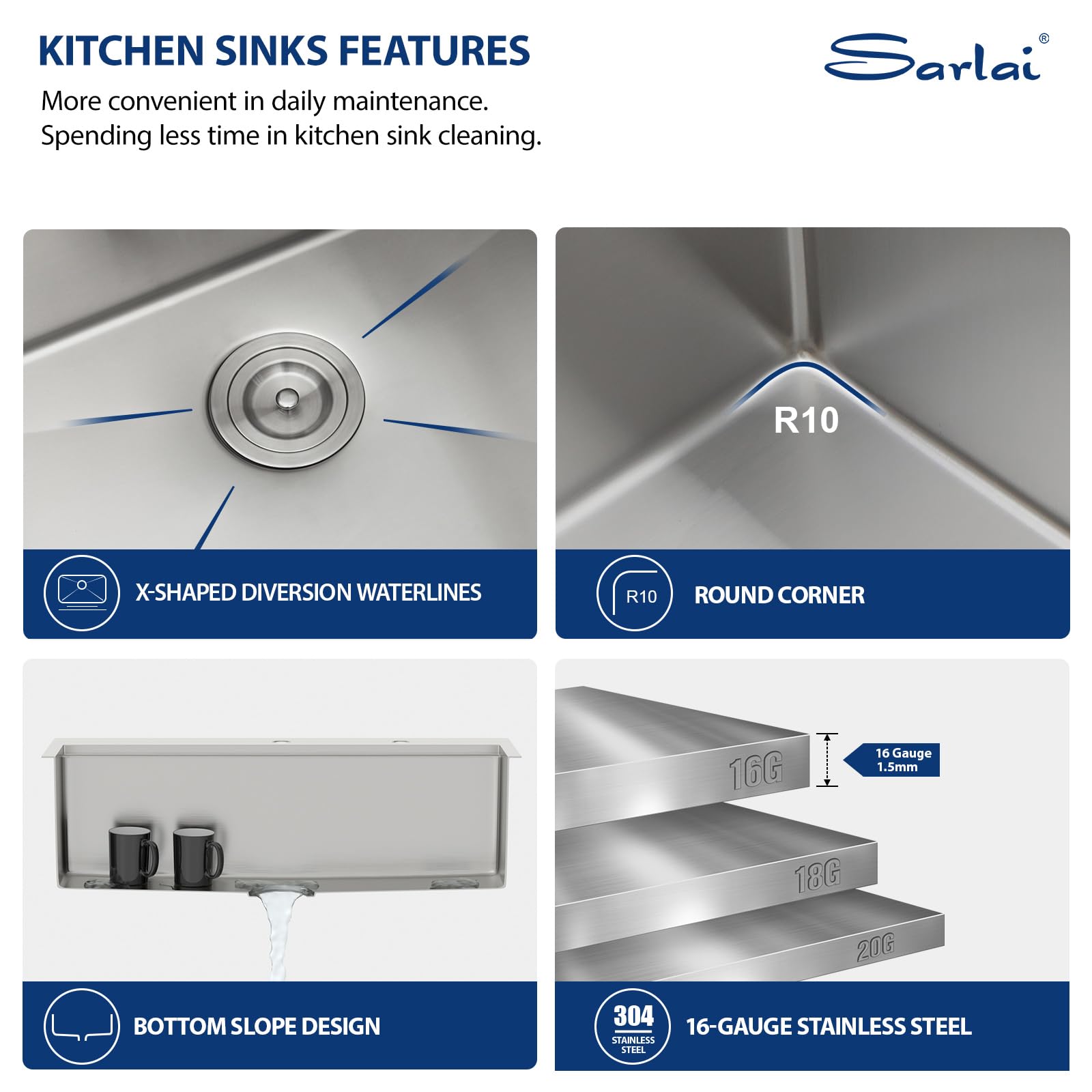 Sarlai 33x22 Inch Drop-In Kitchen Sink - 16 Gauge Stainless Steel Single Bowl Topmount Sink with Ledge Workstation, Deep Basin & Rounded Corners - Perfect for Modern Kitchens, Food Prep & Dishwashing