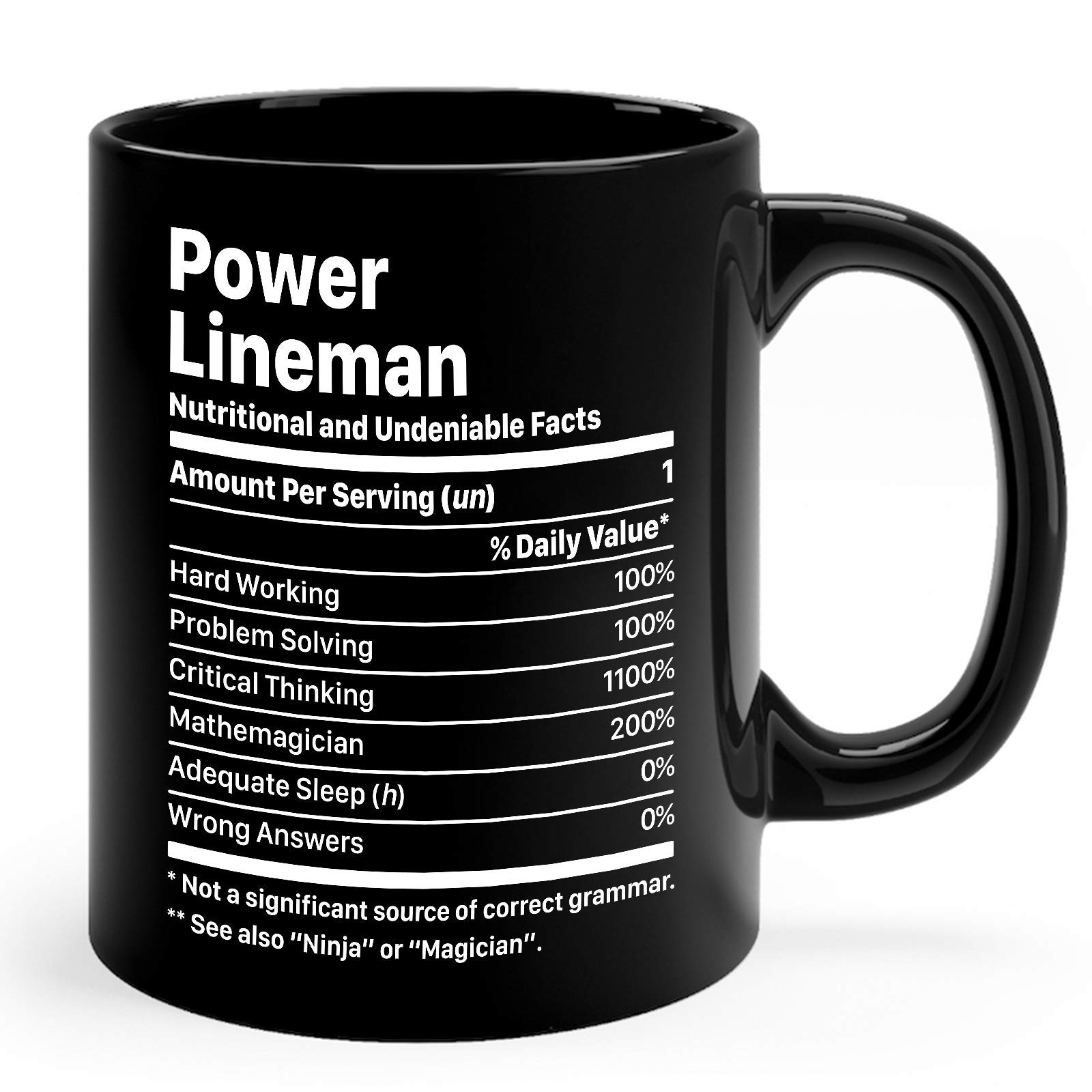 11oz Black Ceramic Coffee Mug for Power Linemen - Lineman Appreciation Gift with Fun Facts - Perfect for Work Breaks, Retirement Gifts & Lineman Pride