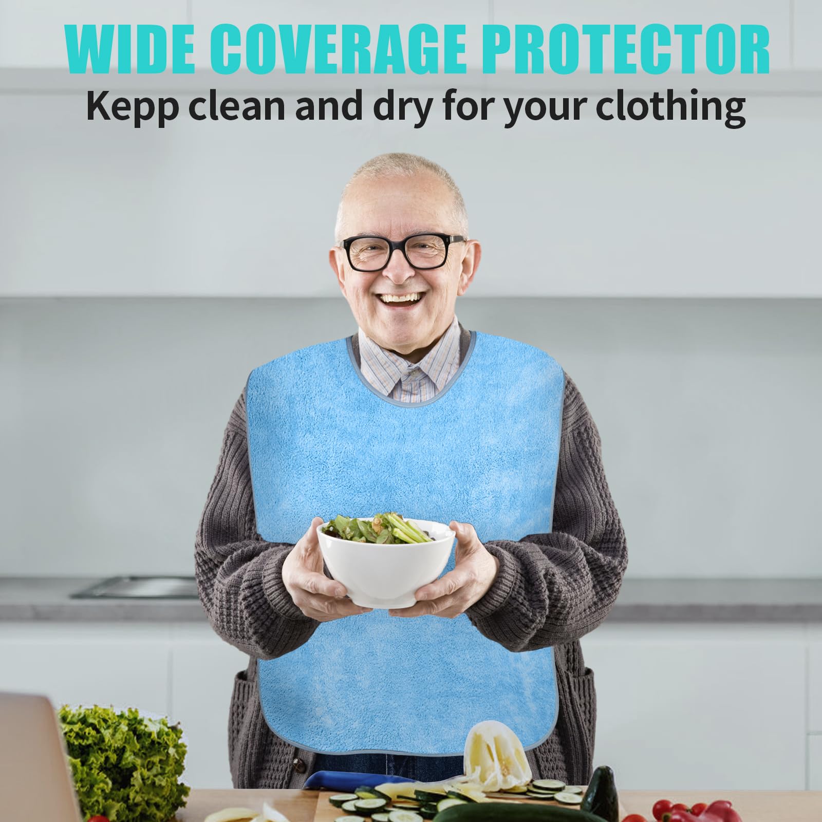 **4 Pack Reusable Adult Bibs for Men & Women - Waterproof Terry Cloth Bibs for Elderly & Seniors - Perfect for Dining, Travel & Mealtime Protection**