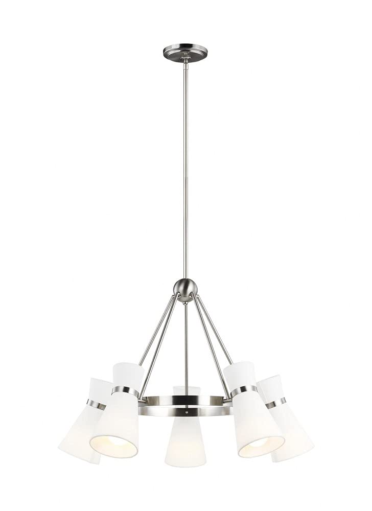 Generation Lighting 5-Light Clark Chandelier in Brushed Nickel - Modern Ceiling Light Fixture for Dining Room & Living Room Decor (3190505-962) | Compatible with Standard & LED Bulbs | Perfect for Elegant Home Lighting & Dinner Party Ambiance