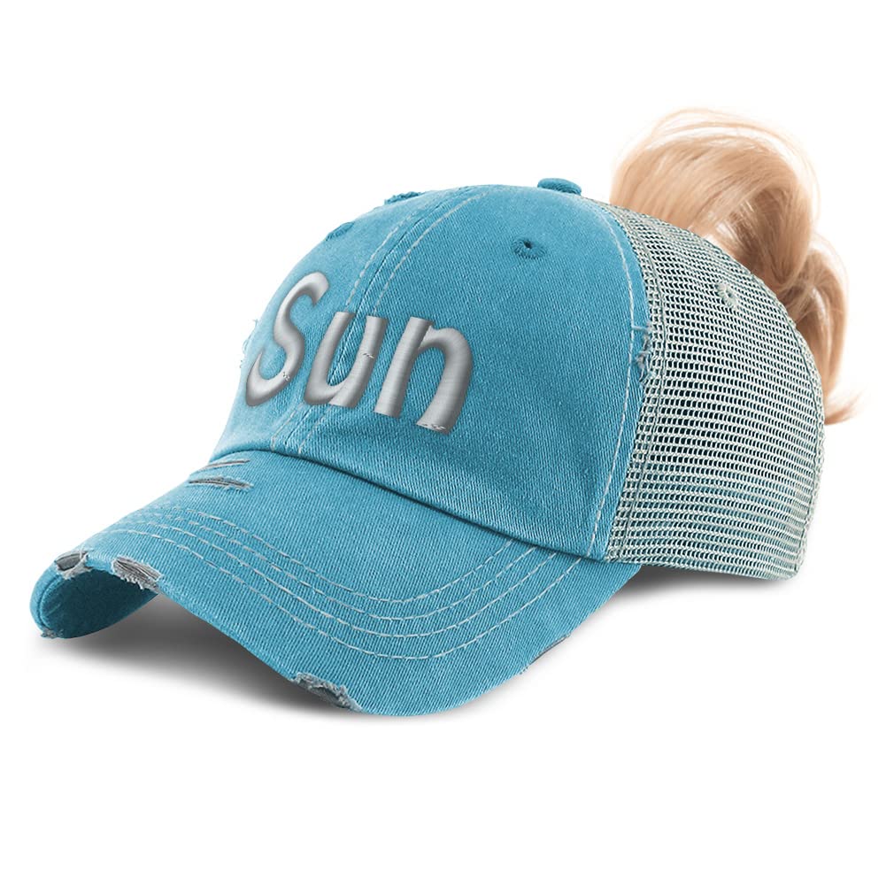 Women's Distressed Cotton Trucker Hat - Adjustable Ponytail Cap for Sun Protection, Summer Outdoor Activities, Beach, Running & Casual Wear