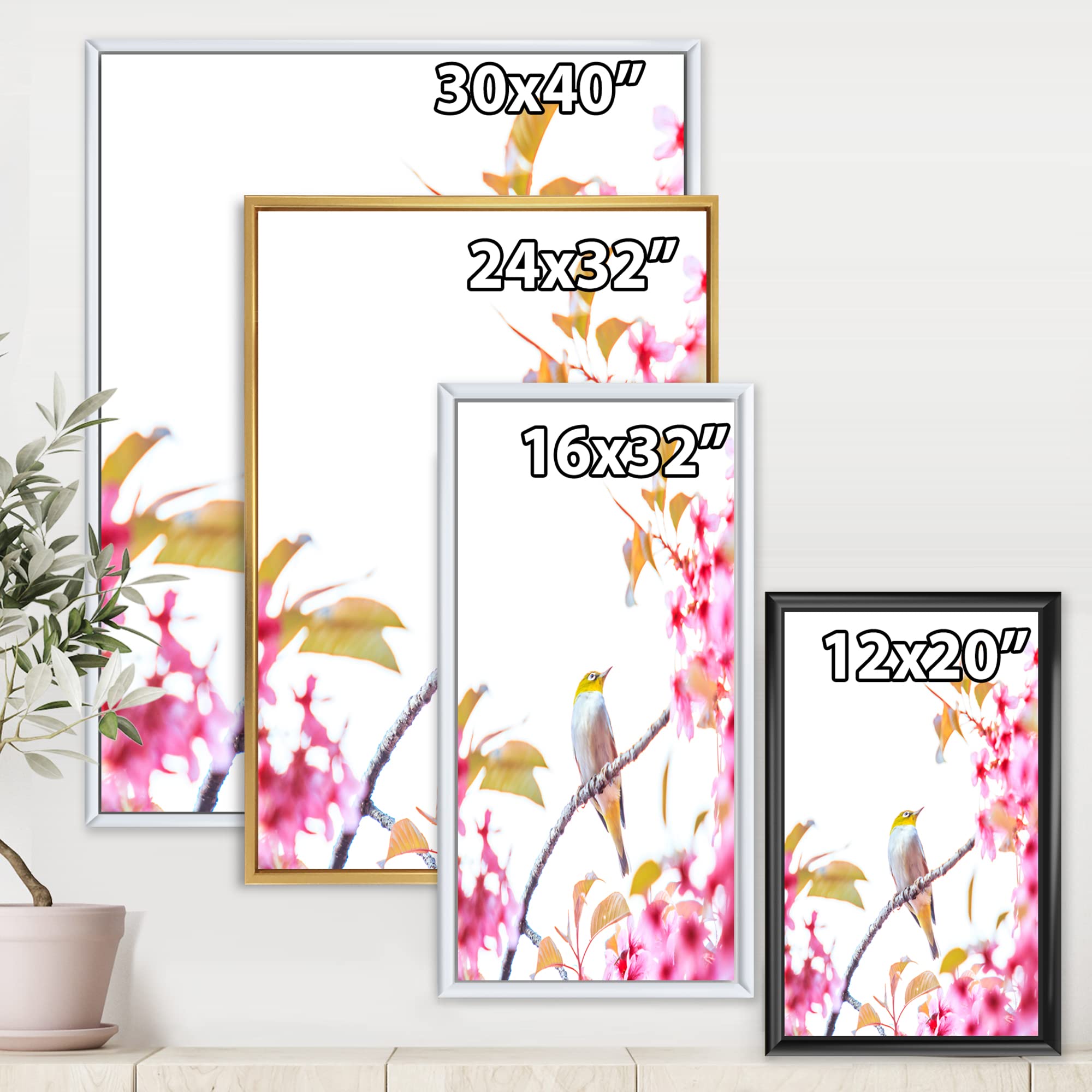 Bird on Cherry Blossom - Traditional Japanese Framed Canvas Wall Art Print - Perfect for Living Room, Bedroom & Office Decor