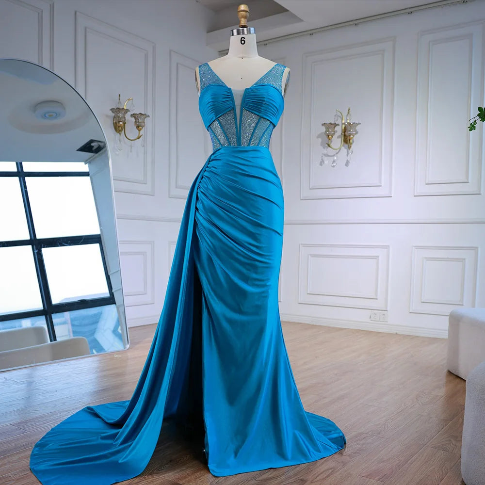 Elegant Blue Prom Dress with Side Overskirt & Spaghetti Straps - LA73011 | Formal Evening Gown for Homecoming, Quinceañera & Special Occasions
