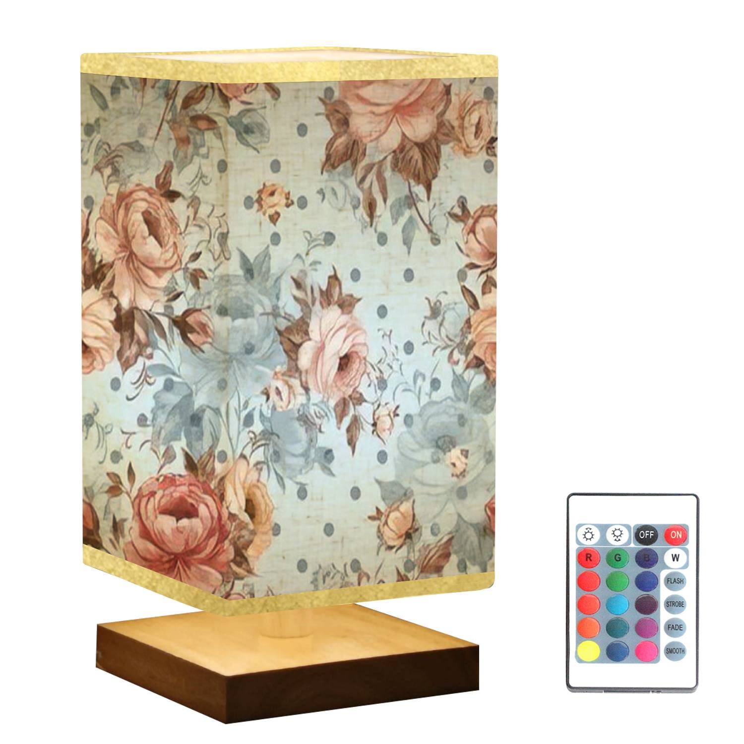 Vintage Floral Table Lamp with Wooden Base & Linen Shade - Dimmable Bedside Nightstand Lamp for Bedroom, Living Room, Office | Perfect for Reading, Relaxing & Home Decor