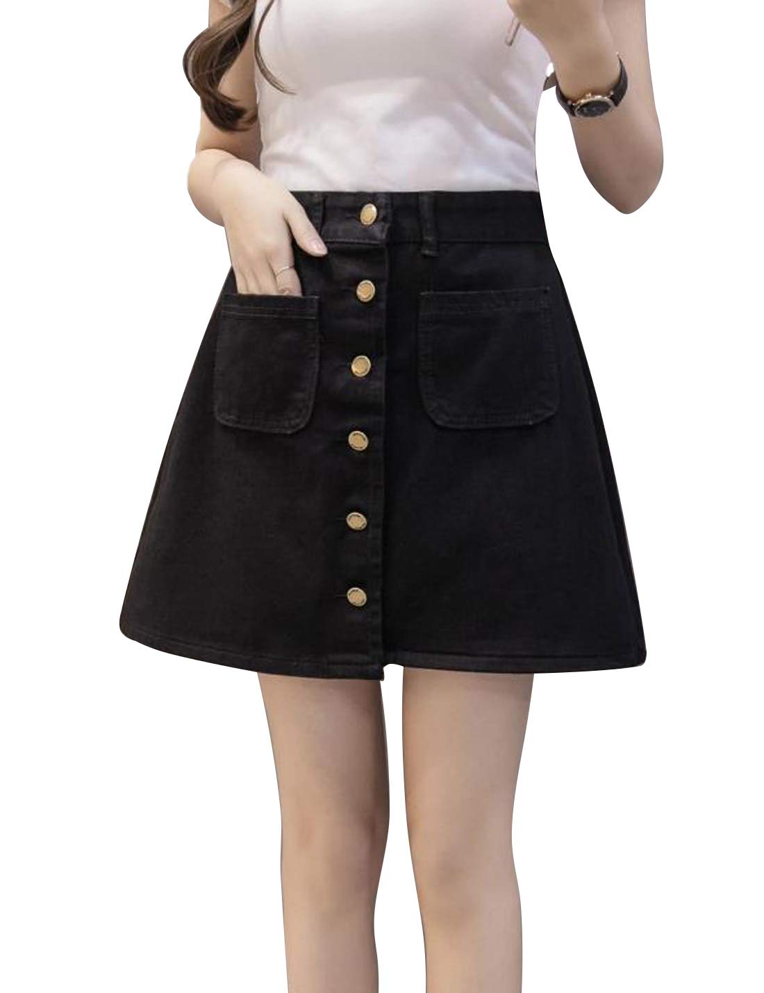 Omoone Women's High Waist Button Down Denim Mini Skirt - A-Line Jean Shorts for Summer, Casual Outfits & Beach Wear | Perfect for Parties, Dates and Vacation Outfits