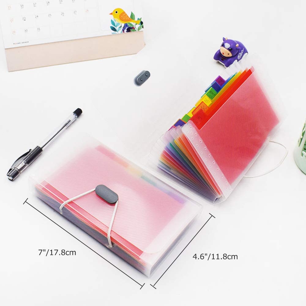 2 Pack A6 Mini Expanding File Folder - 13 Pockets Accordion Organizer for Receipts, Bills, Coupons, Cards & Tax Documents | Portable Rainbow Wallet for Office, Home & Travel Organization