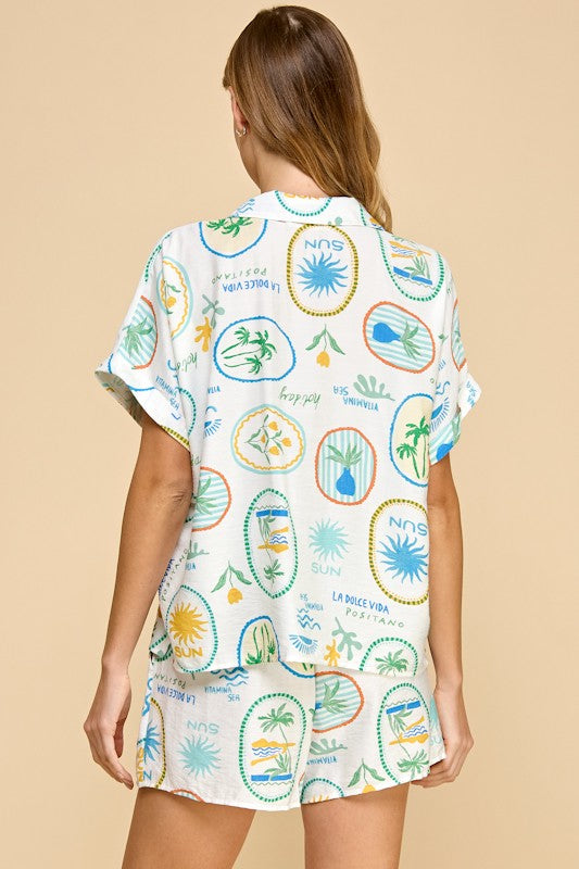 Vacation Print Short Sleeve Button Up Shirt for Men - Casual Hawaiian Style Beachwear for Summer Travel & Outdoor Adventures