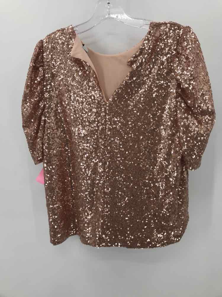 Pre-Owned Allison Joy Tan Size Small Sequin Blouse - Perfect for Parties, Date Nights & Special Occasions