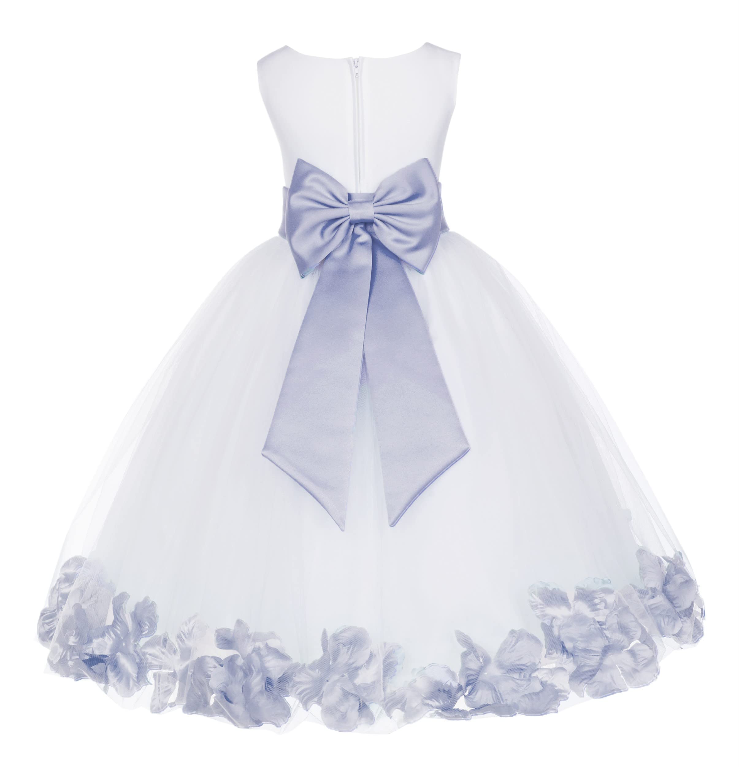 White Tulle Rose Petals Flower Girl Dress - Elegant Christening Gown for Weddings, Baptisms & Special Occasions (Style 302T, Size 12) - Perfect for Flower Girls, First Communion & Photoshoots