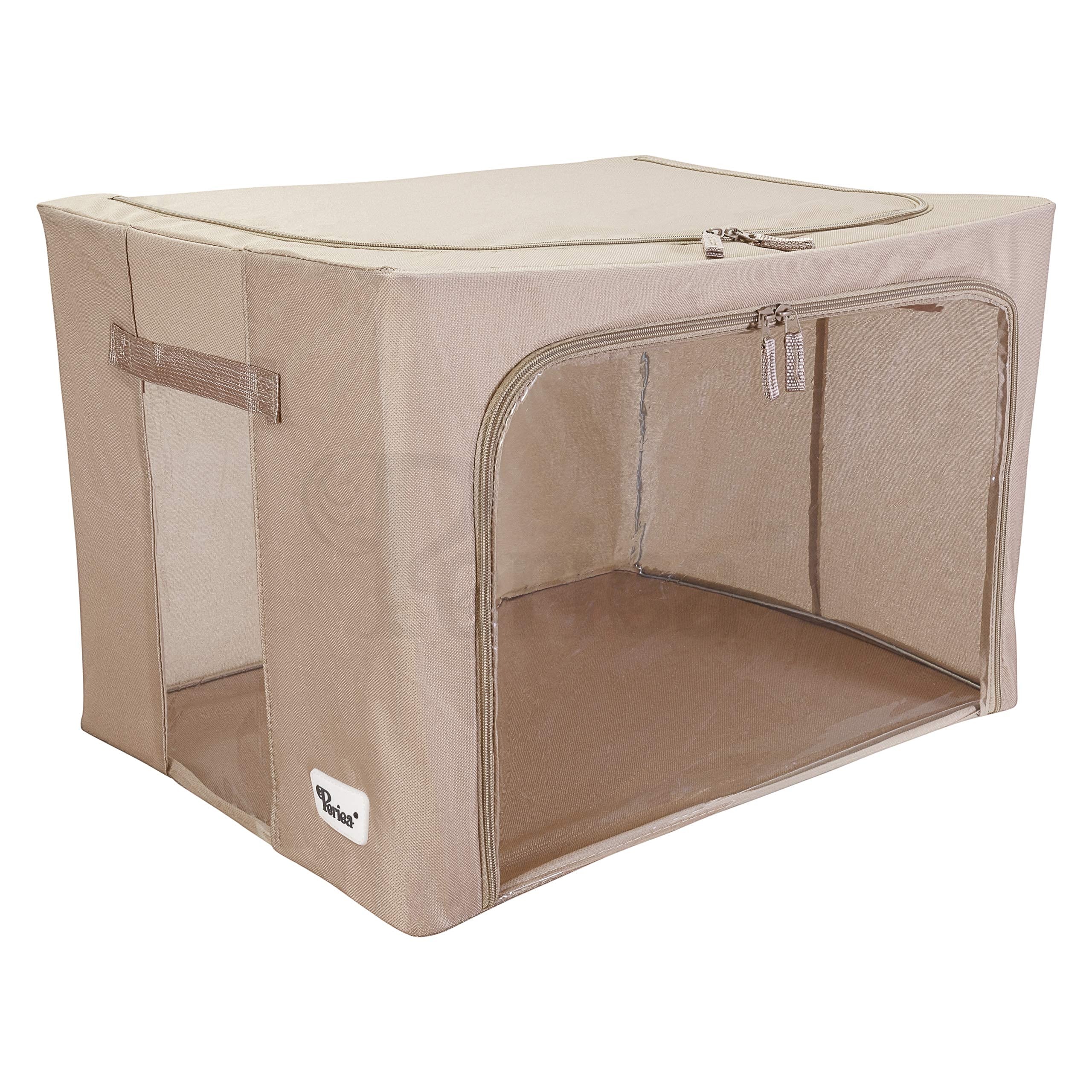 Oxford Cloth Steel Frame Under Bed Storage Boxes - 2 Pack Large Closet Organizers with Sturdy Frame (Camel) - Perfect for Bedroom, Closet & Dorm Organization
