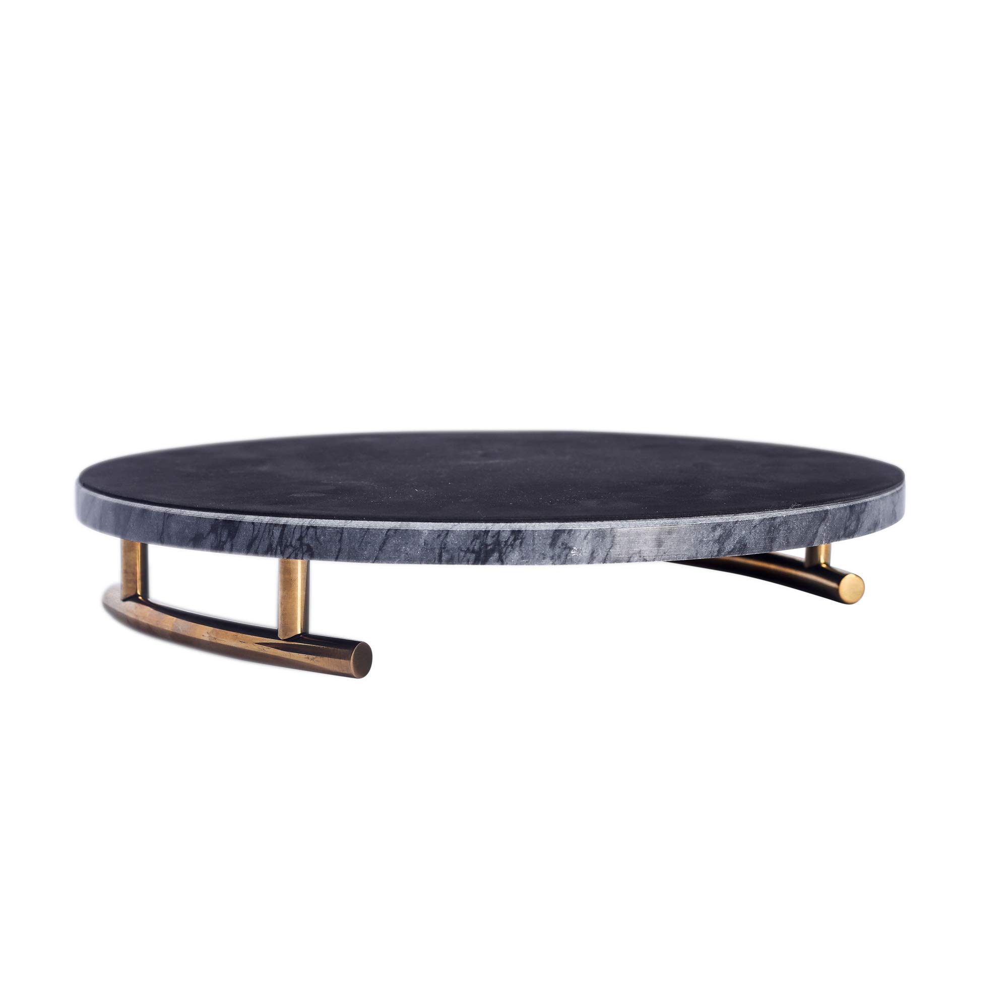 Grey Marble Round Decorative Tray with Gold Handles - Multipurpose, Spacious, Durable for Home Decor, Bathroom Organizer, or Coffee Table Centerpiece
