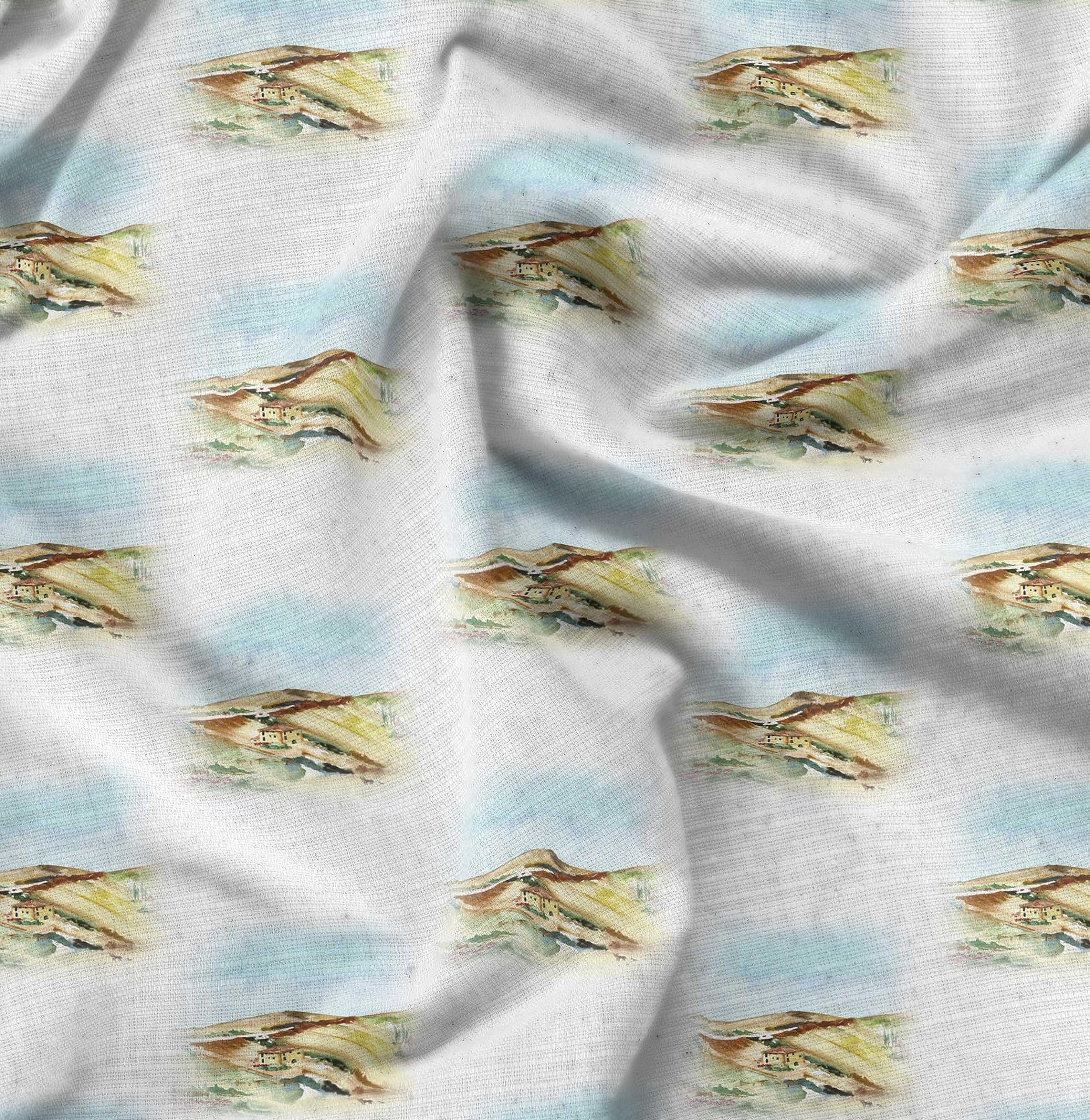 Soimoi Moss Georgette White Fabric by The Yard - 42 Inch Wide Printed Fabric for Home Decor, Curtains, Dresses & DIY Crafts - Nature Inspired Landscape Design for Tranquil Living Spaces