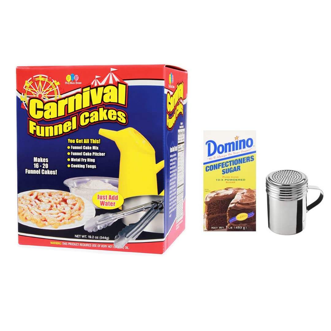 **Deluxe Funnel Cake Kit with Mix, Ring, Dredge & 1lb Powdered Sugar – Carnival-Style Funnel Cake Maker Machine for Homemade Fair Treats & Party Desserts**