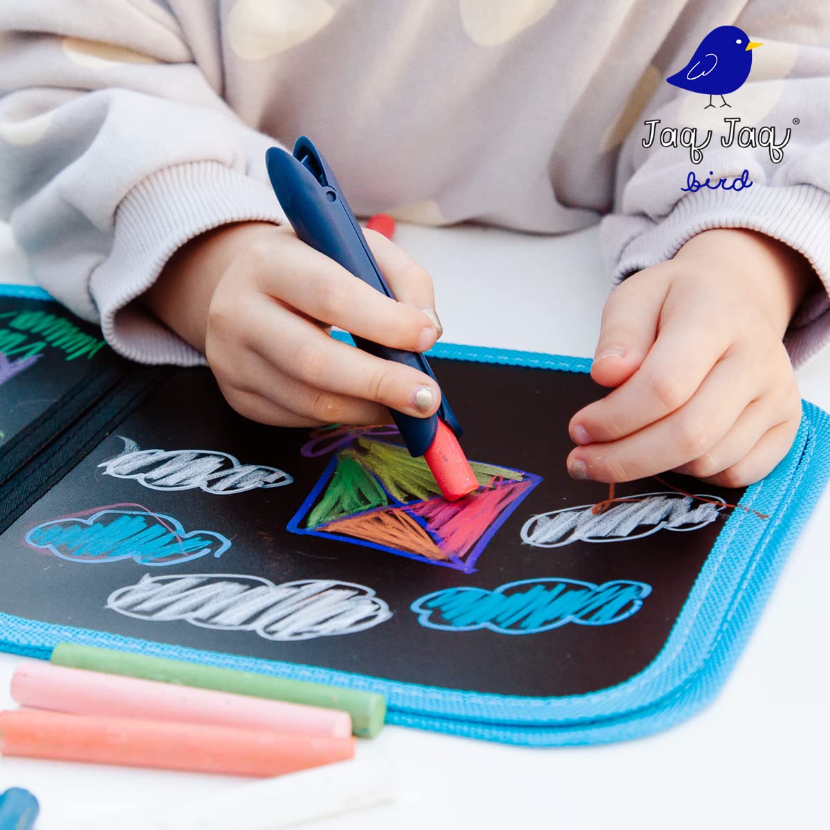 Jaq Jaq Bird ButterStix Chalk Holder - Dustless Chalk Stick Clip for Kids & Toddlers - Fine Motor Skills Development Toy - Perfect for Classroom, Home & Outdoor Play