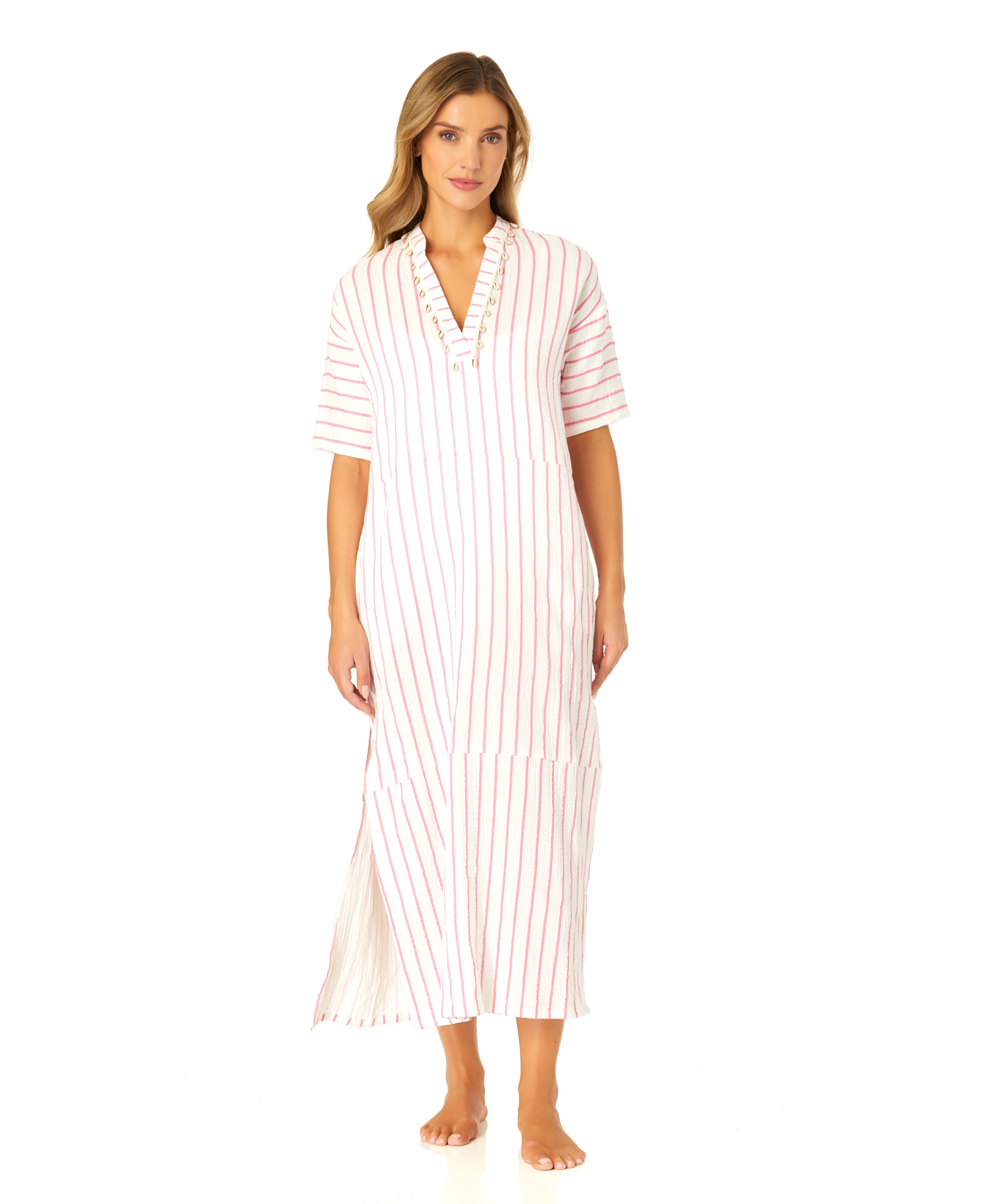 Elegant Women's Maxi Dress with Side Slits & Shell Details - Perfect for Beach Cover Ups, Summer Vacations & Casual Outings
